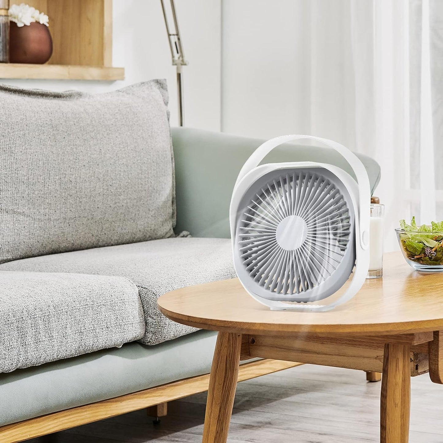 WD&CD 6 Inch USB Desk Fan, 4000mAh Handheld Fan Rechargeable Portable Fan wit handle, 3 speeds Wind, Quiet Fan, 360° Adjustable Swivel -White