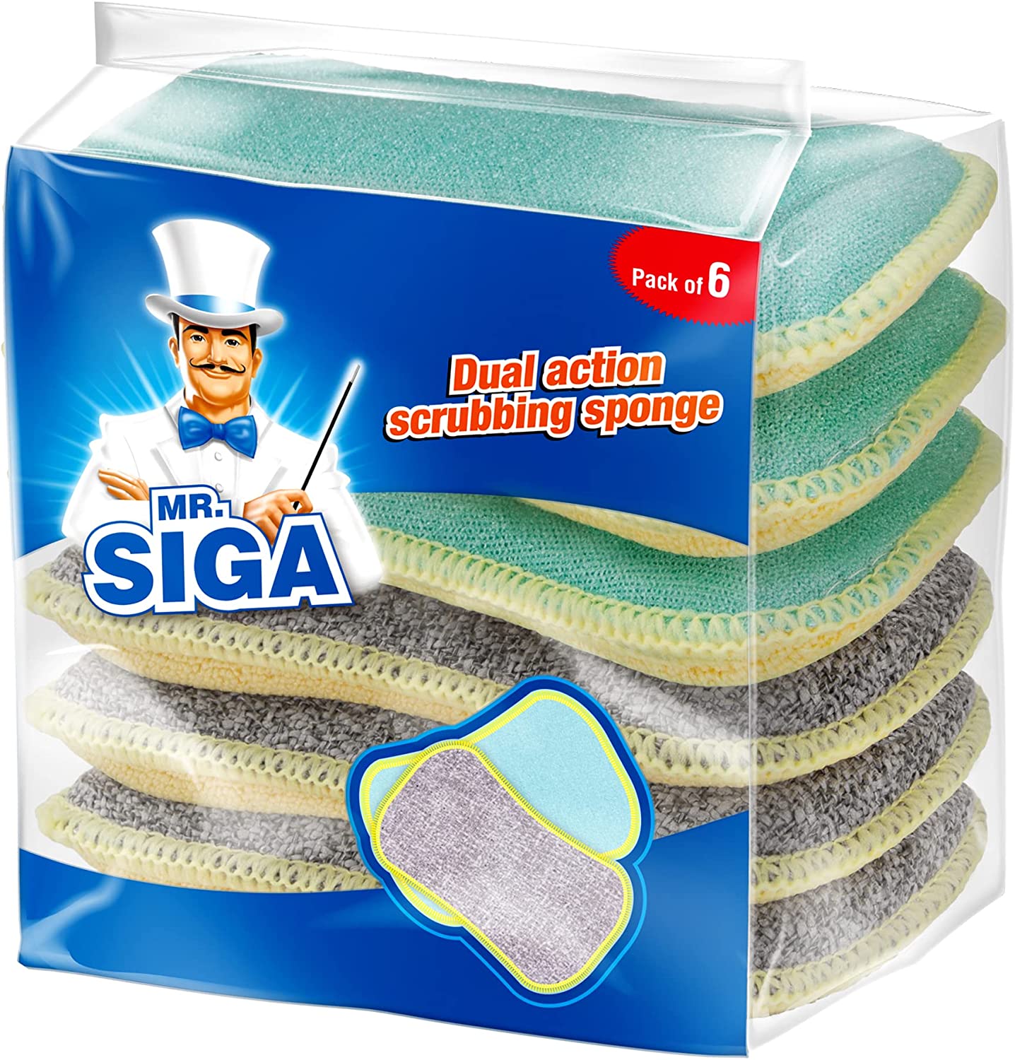 12PK MR.SIGA Non-Scratch Cellulose Scrub Sponge Dual-Sided for Cleaning  Dishes