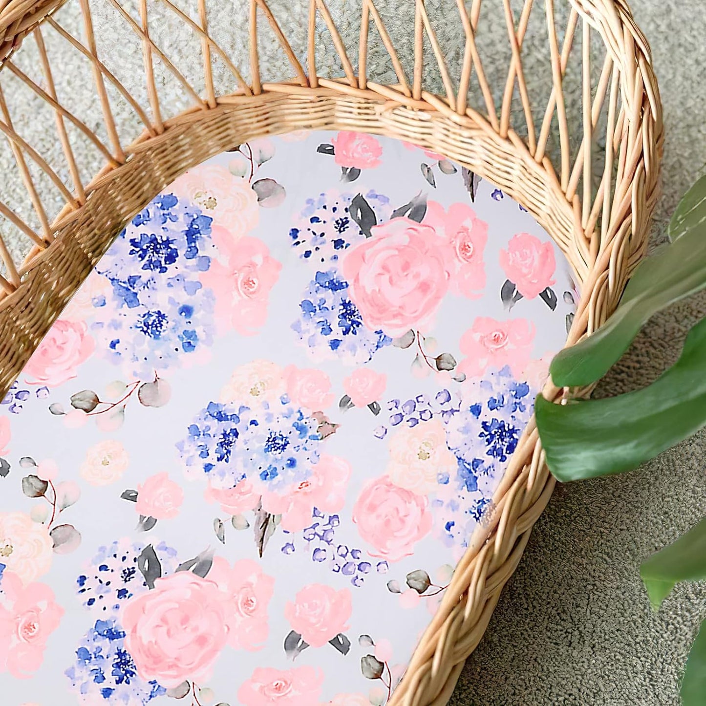 Bassinet Sheets Set for Baby Girl, Stretchy Fitted Newborn Bassinet Sheet, Universal for Oval Rectangle, and Hourglass Bassinet Mattress, Blue and Pink.
