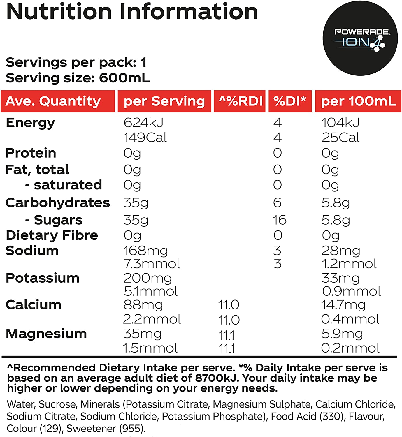 Powerade ION4 Berry Ice Sports Drink 12 * 600ml