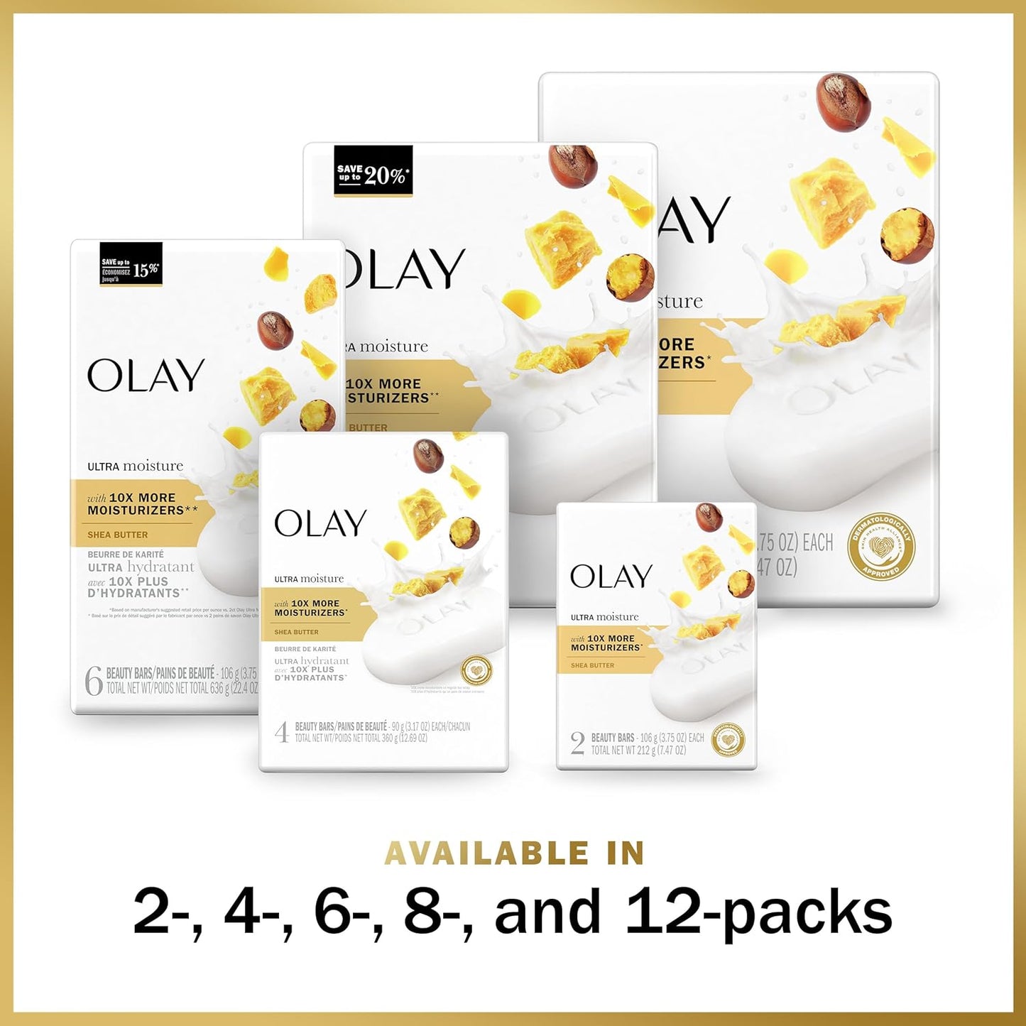 Olay Moisture Outlast Ultra Moisture Shea Butter Beauty Bar with Vitamin B3 Complex, 3.17 oz, (Pack of 12)