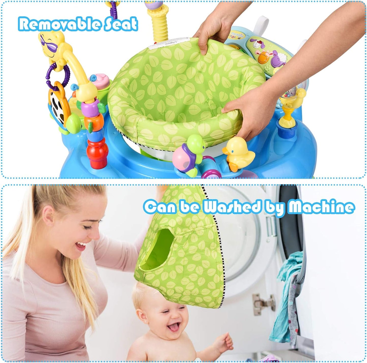 BABY JOY 2-in 1 Infant Activity Center, Baby Jumper w/360-Degree Rotating Seat, 3 Adjustable Height, Lights, Music, Piano, Toys, Sit-to-Stand Interactive Station for 6-36 Months