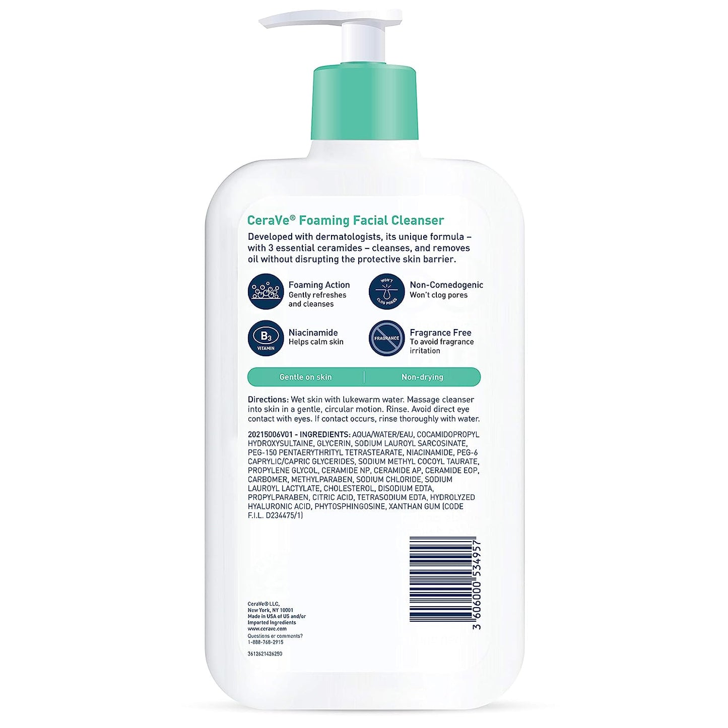 Facial Cleanser | Daily Face Wash for Oily Skin with Hyaluronic Acid, Ceramides, and Niacinamide| Fragrance Free Paraben Free | 19 Fluid Ounce