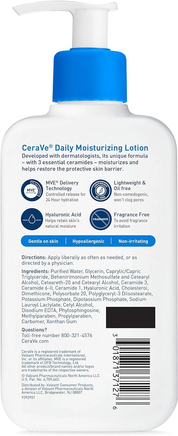 CeraVe Daily Moisturizing Lotion | 8 Ounce | Face & Body Lotion for Dry Skin with Hyaluronic Acid | Fragrance Free