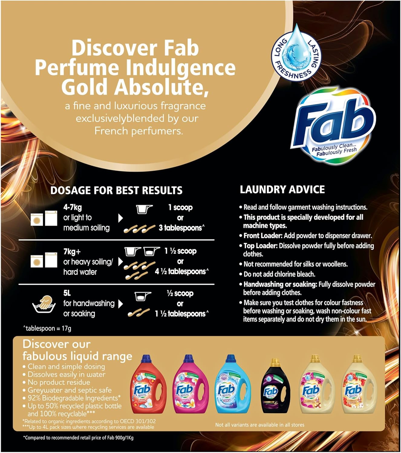 Fab Perfume Indulgence Gold Absolute Laundry Powder Detergent, 3.8 Kilograms
