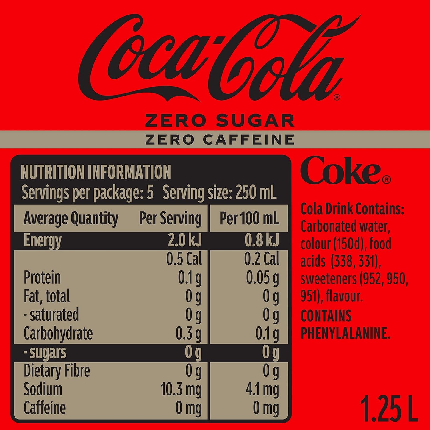 Coca-Cola Zero Sugar Caffeine Free Soft Drink Multipack Bottles 12 x 1.25L