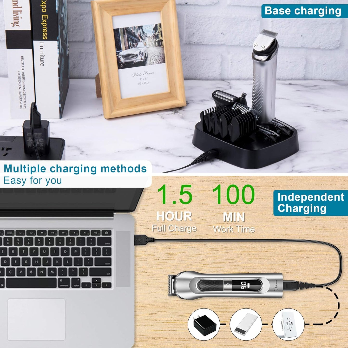 Hatteker Beard Trimmer for Men Hair Clipper Cordless Mustache Nose Trimmer Body Groomer Hair Cutting Kit Precision Trimmer USB Rechargeable Waterproof 5 in.