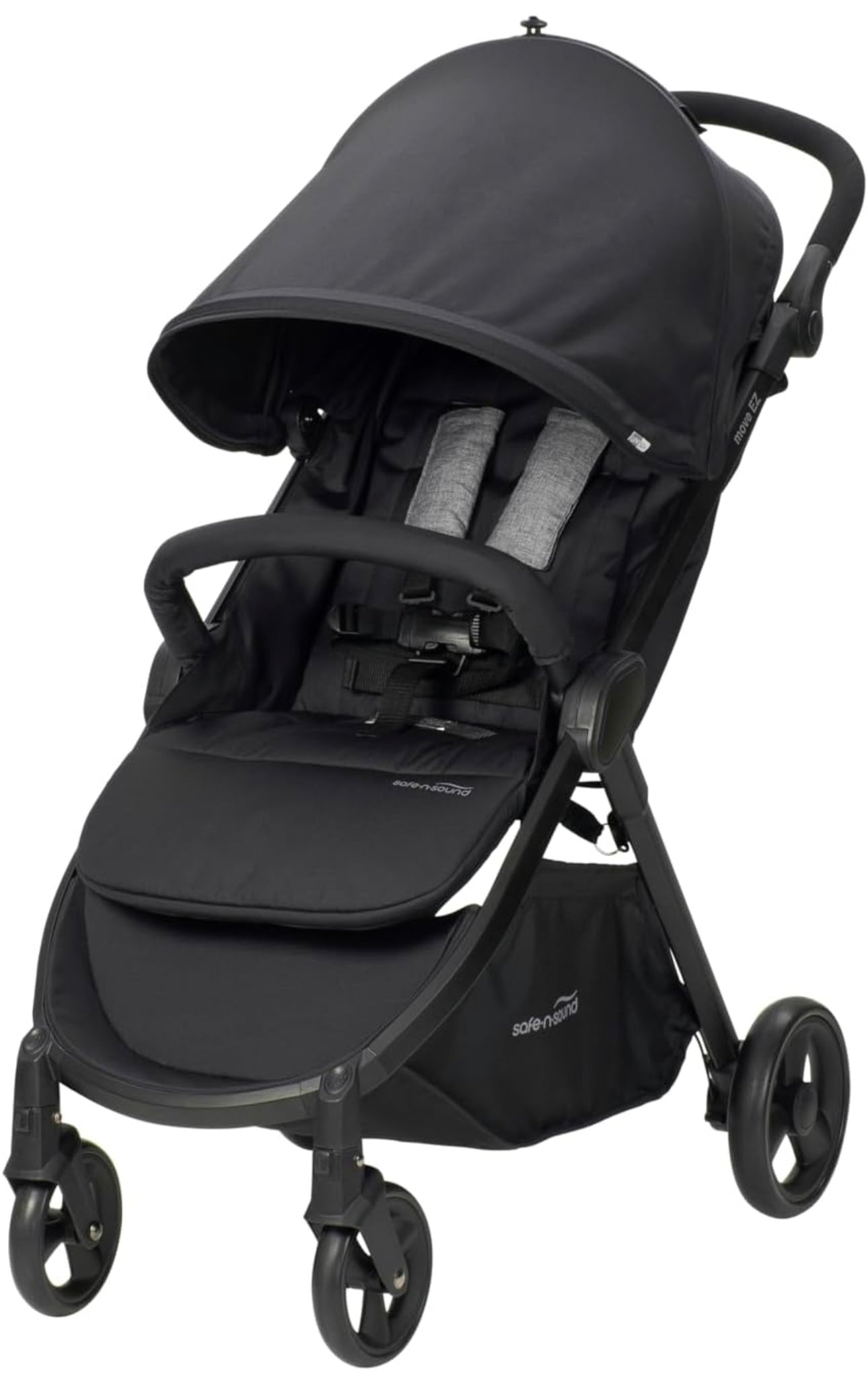 Safe-n-Sound Move EZ Stroller, Quick Fold Ultra Lightweight Travel System with 6kg Basket Capacity, Includes Extra Cup Holder, and Bug Net, Black (37014)