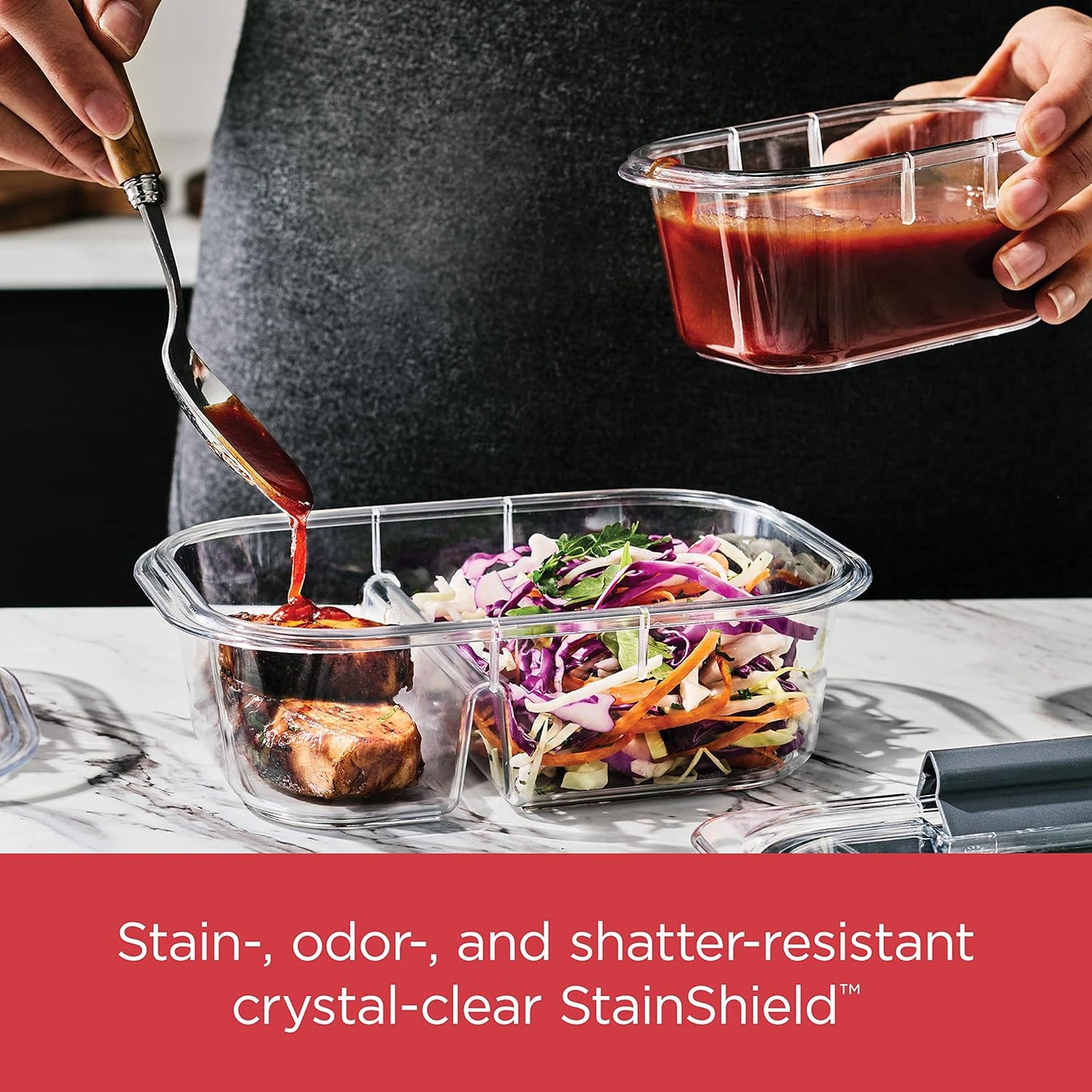 Rubbermaid Brilliance BPA Free Food Storage Containers with Lids, Airtight, for Lunch, Meal Prep, and Leftovers, 2 Compartments, Set of 5 (2.85 Cup)