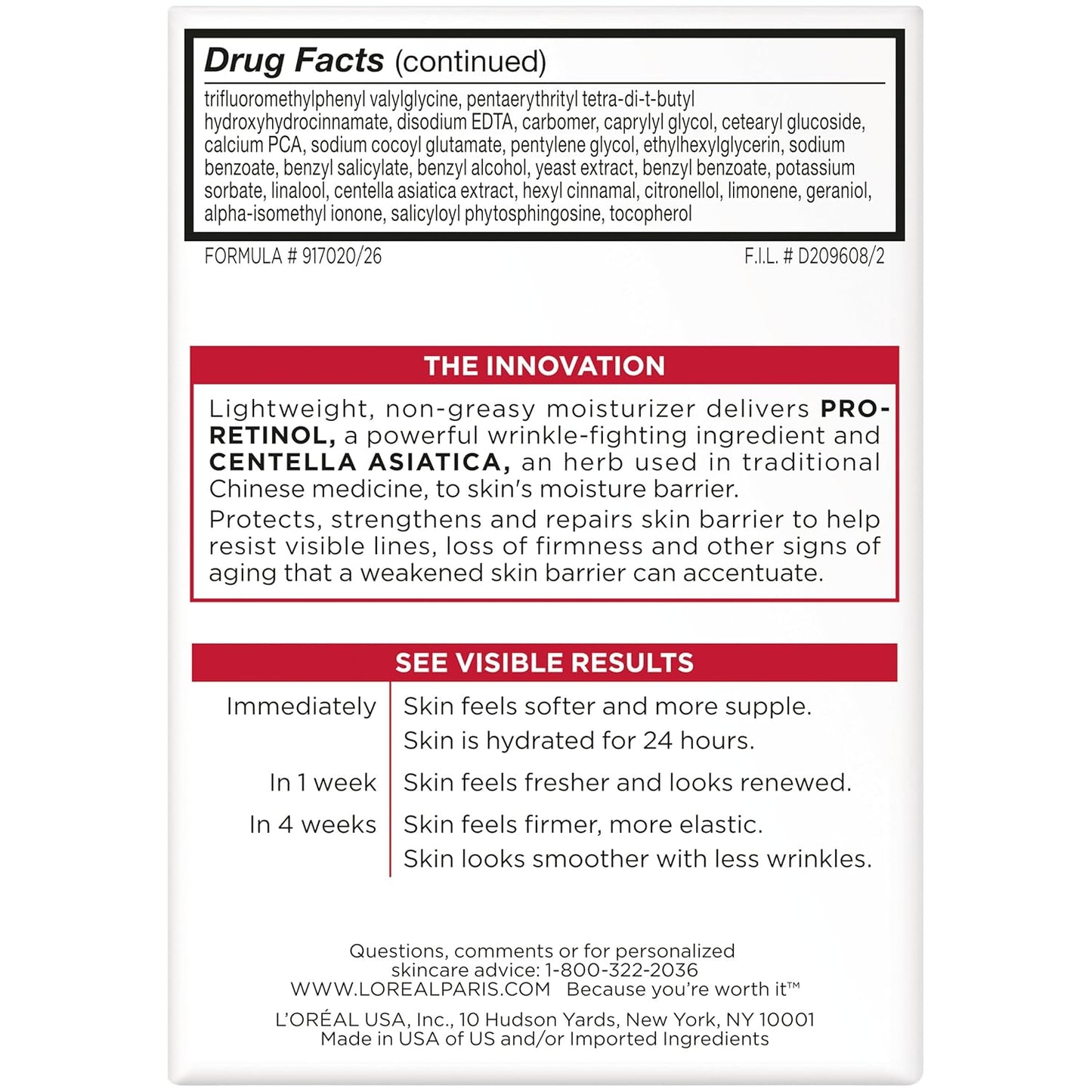 L'Oréal Paris Revitalift Anti-Wrinkle and Firming Face Moisturizer with SPF 25, Pro-Retinol and Centella Asiatica, Paraben Free, 1.7 oz (Packaging may vary)