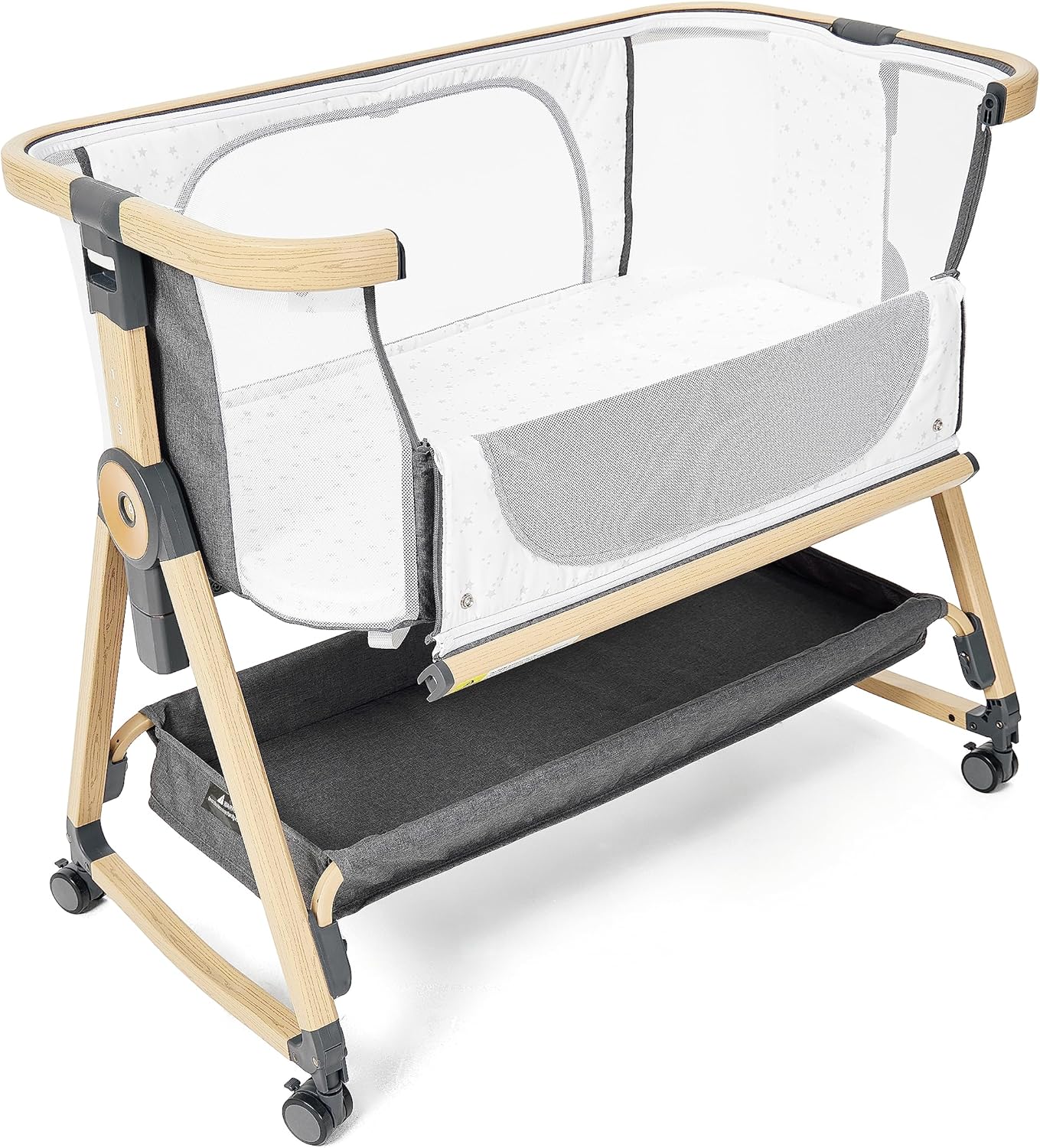 Baby Bassinet Airflow Co-Sleeper, Rocking Crib with Mosquito net - Grey