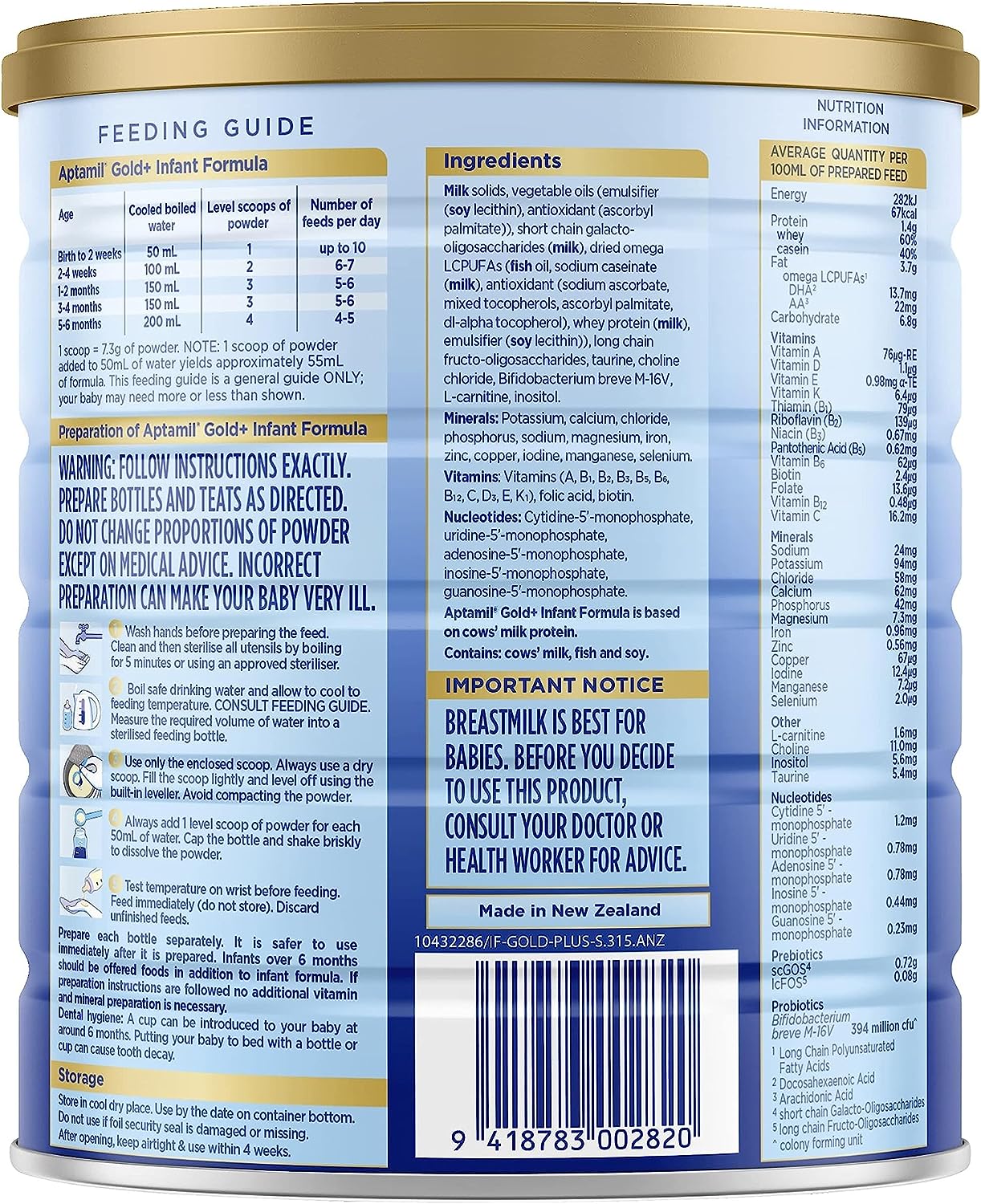 Aptamil Gold+ 1 Baby Infant Formula From Birth to 6 Months, 900gm