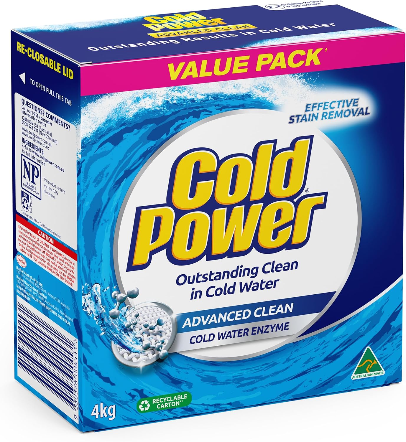 Cold Power Advanced Clean, Powder Laundry Detergent, 4kg, Suitable for Front and Top Loaders