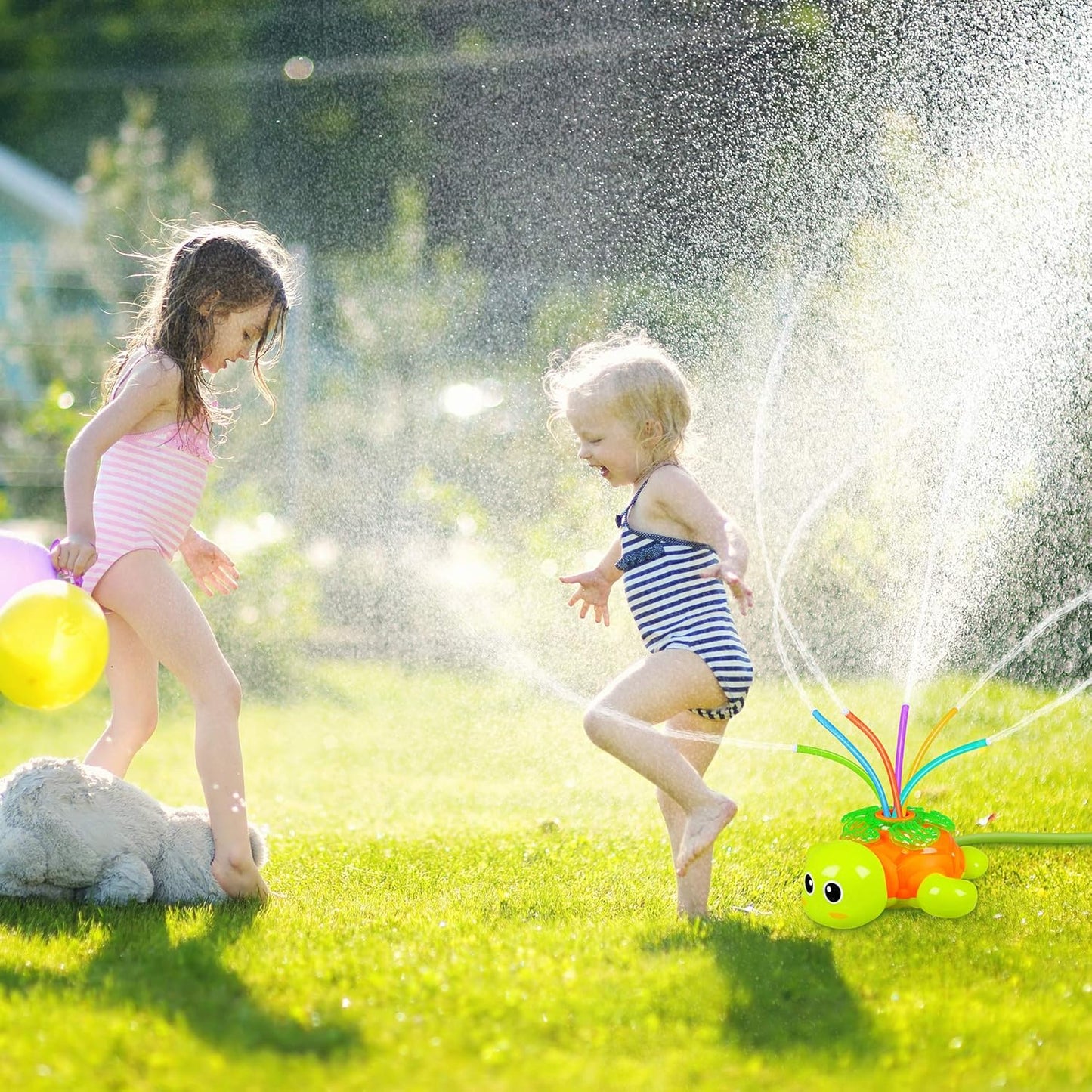 Outdoor Sprinkler for Kids - Backyard Rotating Turtle Sprinkler with Swing Tube - Splashing Toy for Summer - Outside Garden Lawn Water Toys Gifts for 3 4 5 6 Boys and Girls