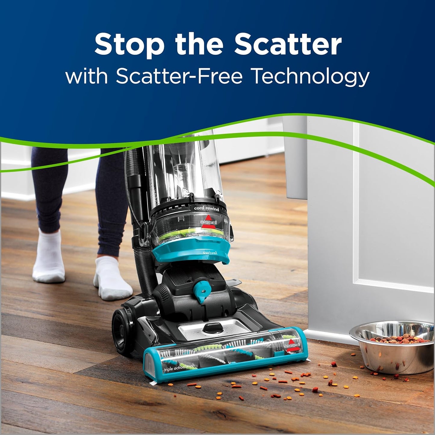 BISSELL 2254 CleanView Swivel Rewind Pet Upright Bagless Vacuum, Automatic Cord Rewind, Swivel Steering, Powerful Pet Hair Pickup, Specialized Pet Tools, Large Capacity Dirt Tank,Teal