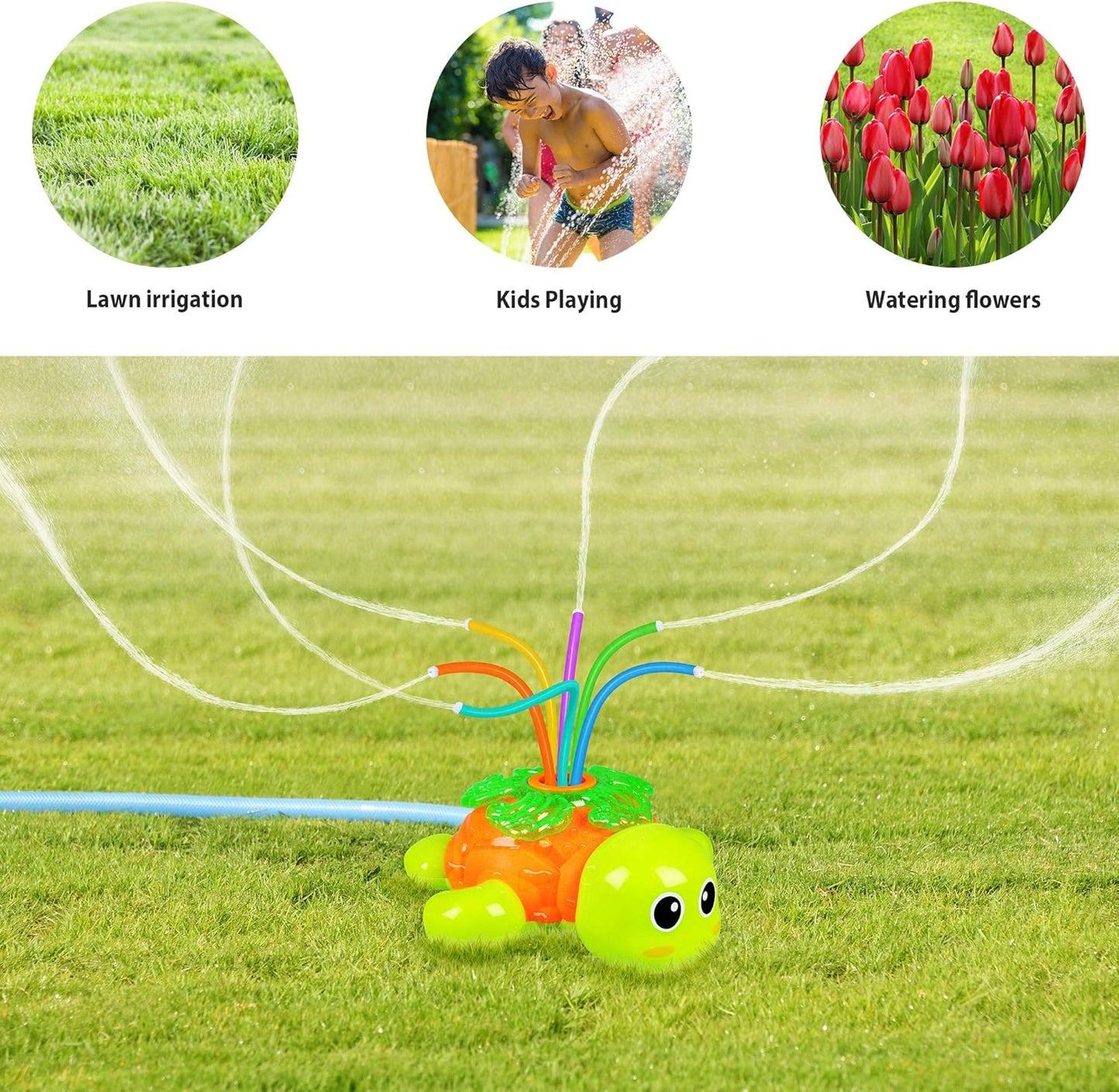 Outdoor Sprinkler for Kids - Backyard Rotating Turtle Sprinkler with Swing Tube - Splashing Toy for Summer - Outside Garden Lawn Water Toys Gifts for 3 4 5 6 Boys and Girls