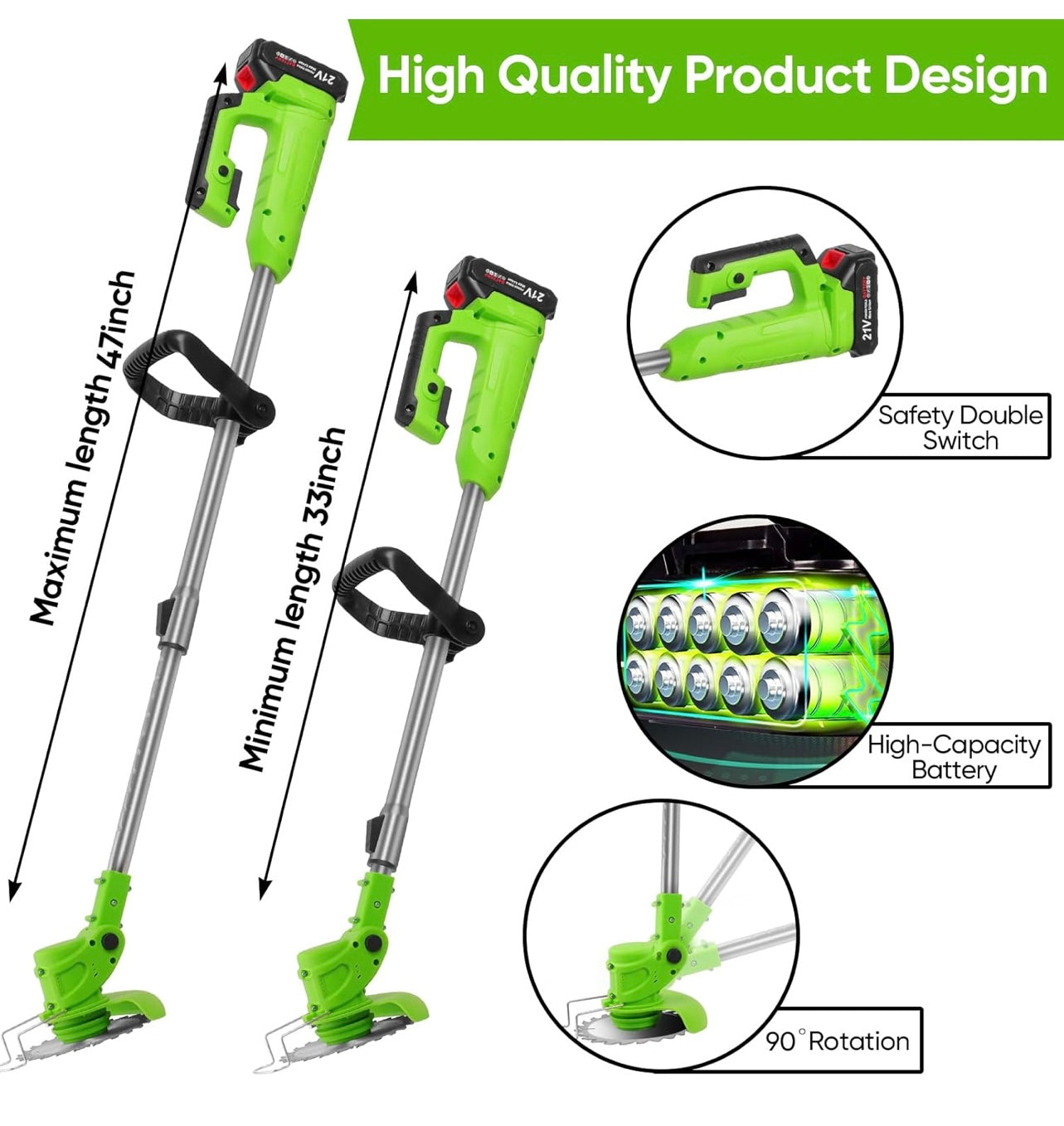 Electric Weed Wacker,96V Weed Cordless Eater Battery Powered,Brush Cutter with 2.0Ah Batteries and Charger, Weed Wacker Battery Operated with 3 Types of Blades for Lawn Yard