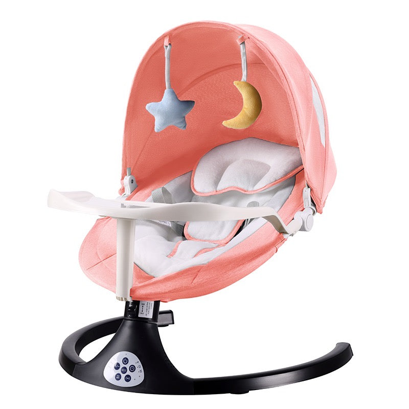 Baby Swing for Infants, 5 Speed Electric Bluetooth Baby Rocker for Newborn, 3 Timer Settings & 10 Pre-Set Lullabies, Portable Baby Swing with Tray and Remote Control for 5-26 lbs, 0-12 Months,Pink