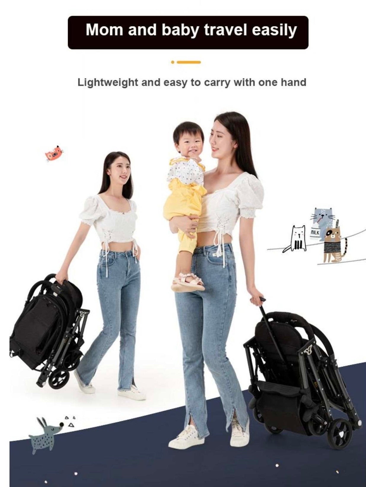 Baby stroller very light and luxurious black stroller from newborn ,easy to carry