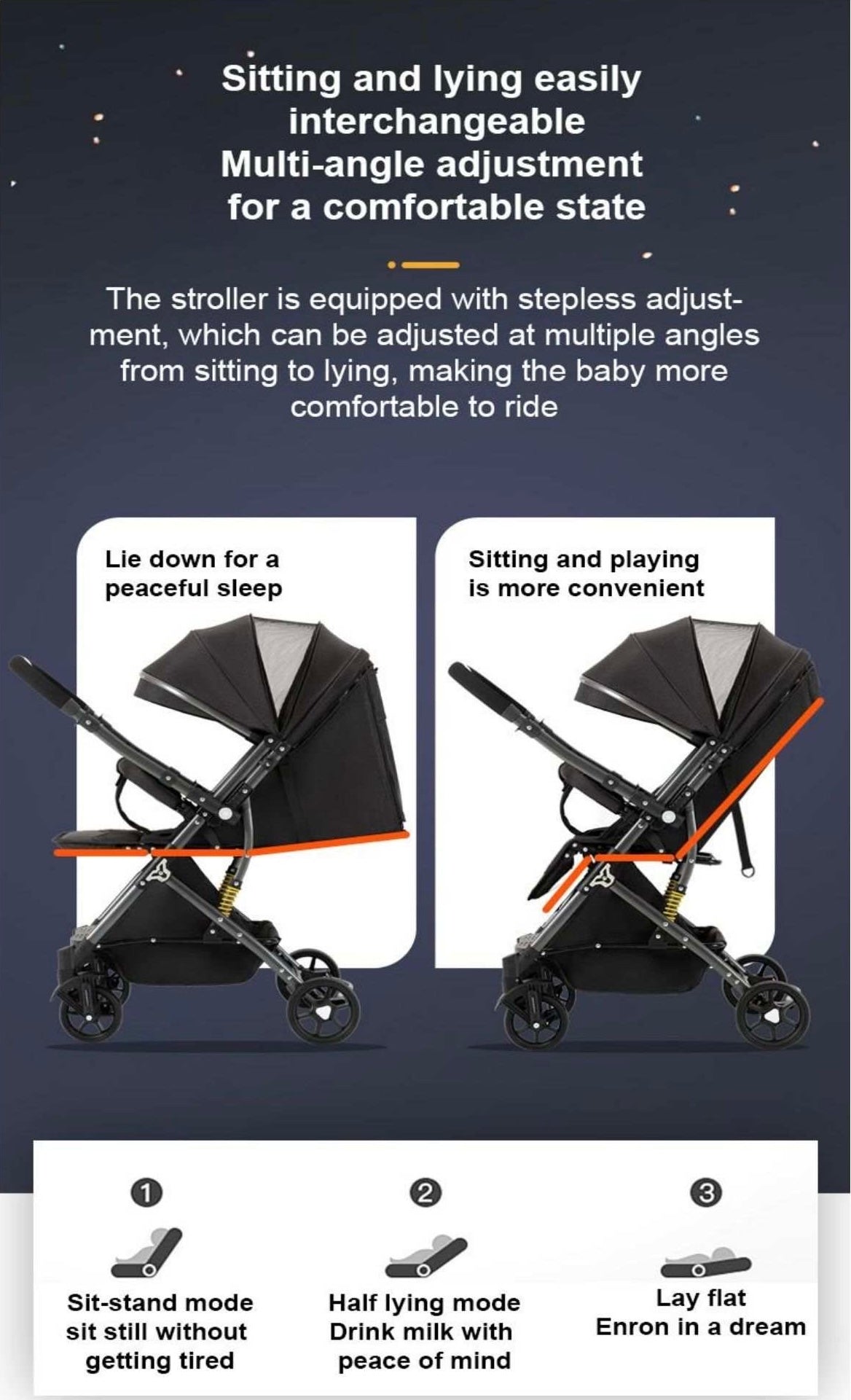 Baby stroller very light and luxurious black stroller from newborn ,easy to carry