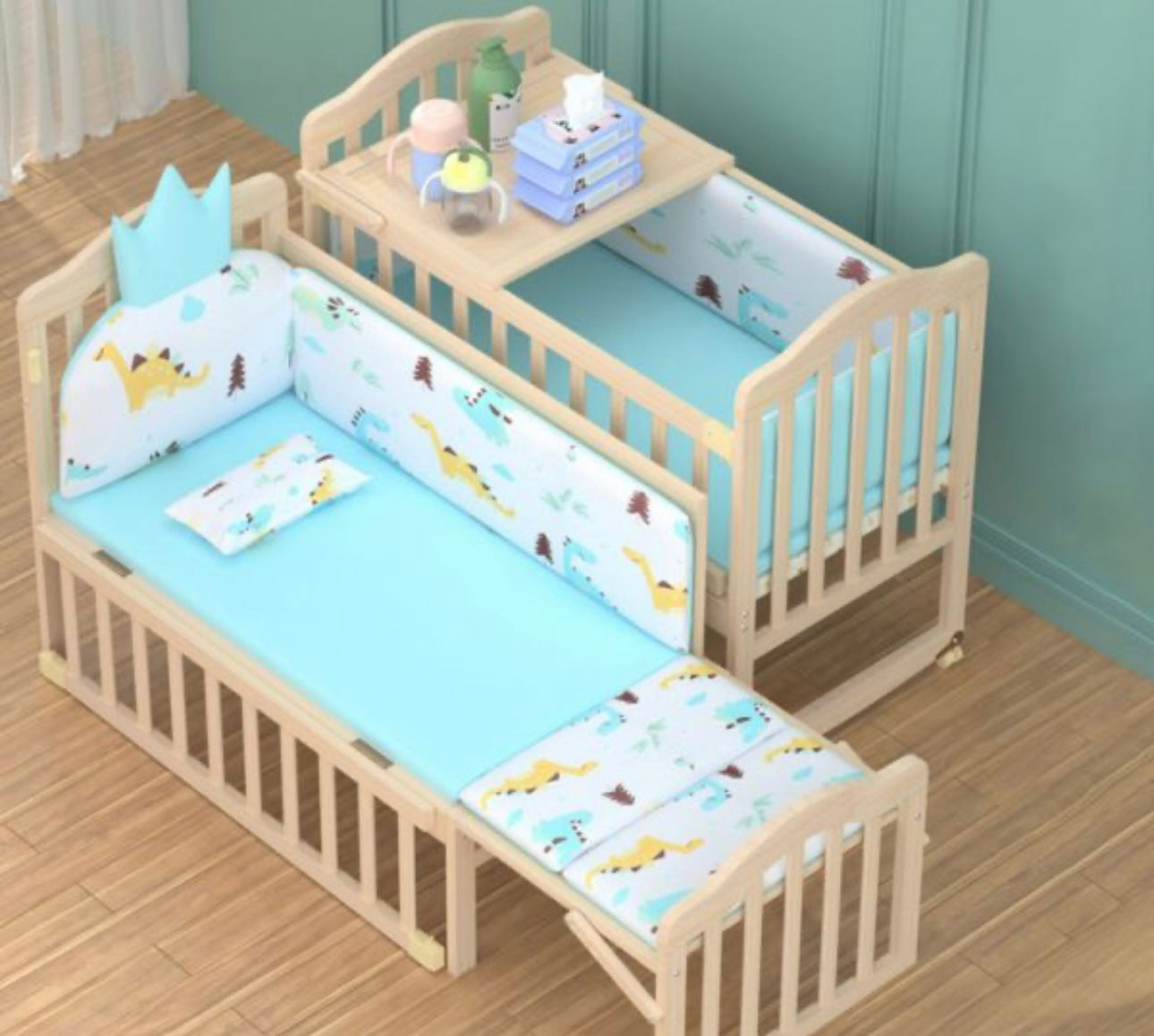 Solid Wood Contemporary Nursery Bed Washed
Natural with Guardrail - Crib & 5-Piece Set 96 × 56 X76cm