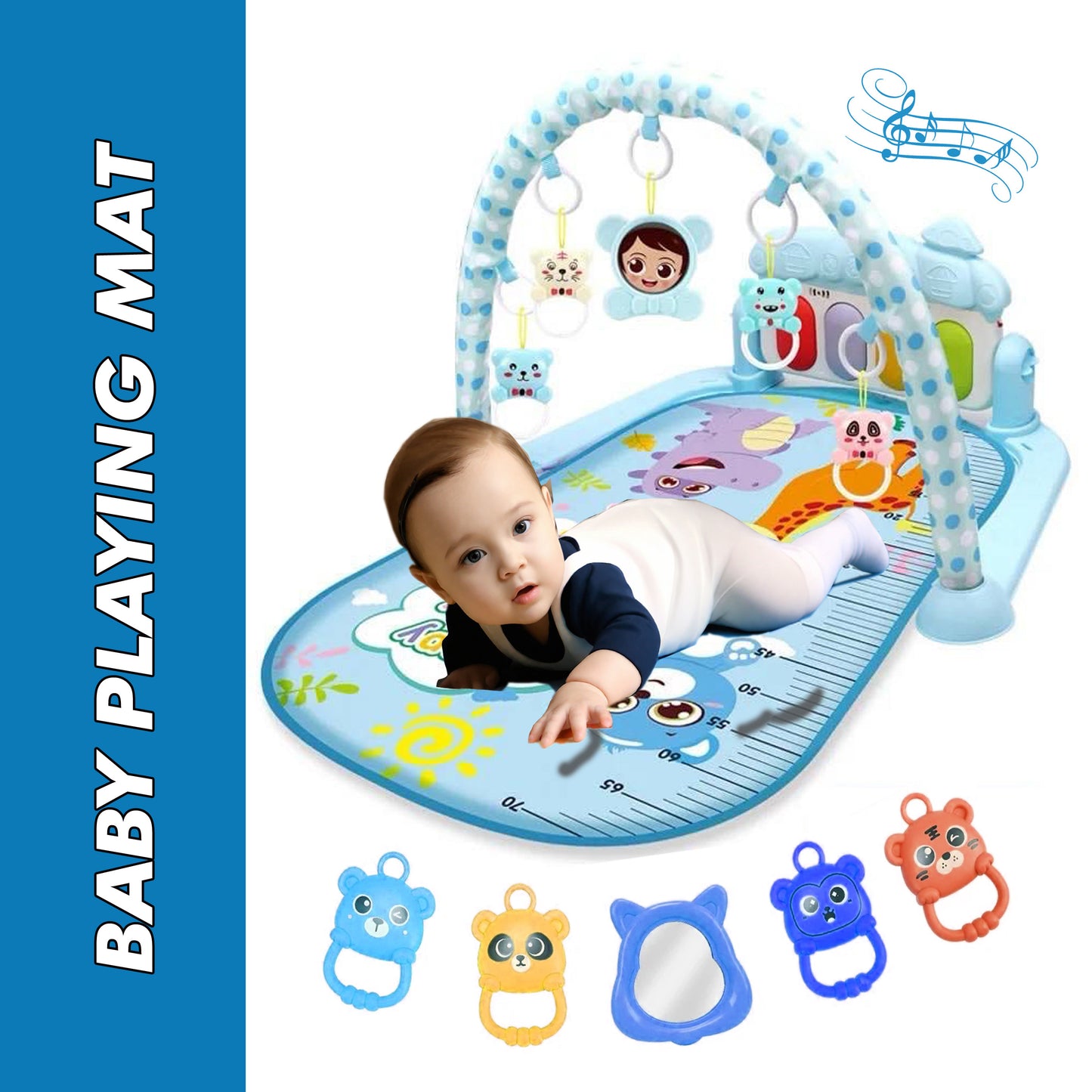 Playmat Deluxe Kick & Play Piano Gym, Green Musical Learning Toy with 2 Rattle Maracas for Developmental Play Newborns 0+ Months