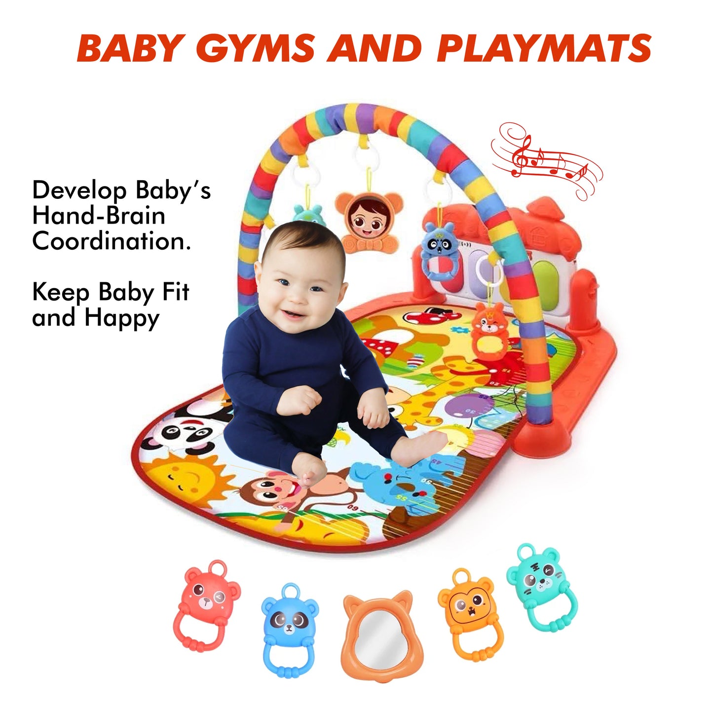 Baby Playmat Deluxe Kick & Play Piano Gym, Green Musical Learning Toy with 2 Rattle Maracas for Developmental Play Newborns 0+ Months