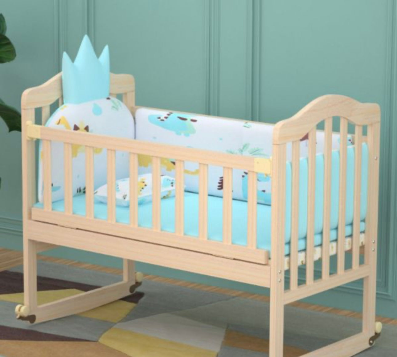 Solid Wood Contemporary Nursery Bed Washed
Natural with Guardrail - Crib & 5-Piece Set 96 × 56 X76cm