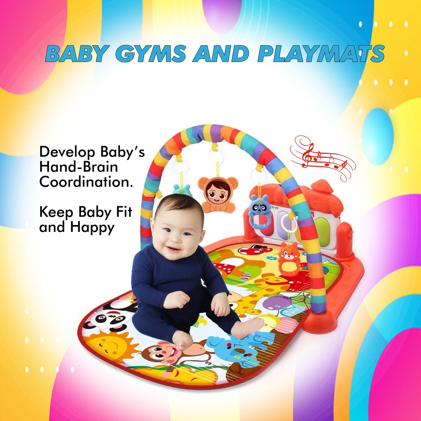 Baby Playmat Deluxe Kick & Play Piano Gym, Green Musical Learning Toy with 2 Rattle Maracas for Developmental Play Newborns 0+ Months