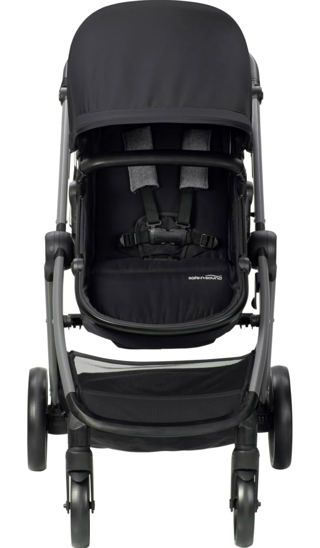 Safe-n-Sound Cosy Lux Stroller, 4 in 1 Comfortable Travel System, XL 10kg Basket Size, Easy Fold, Extra Large UPF 50+ Extendable Canopy, Travel System Compatible, Black (30179)