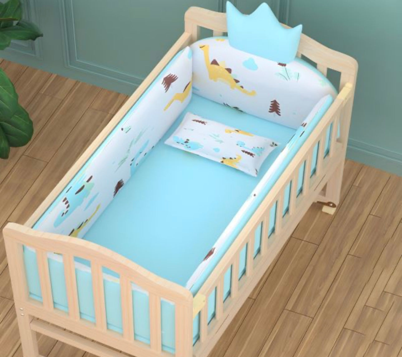 Solid Wood Contemporary Nursery Bed Washed
Natural with Guardrail - Crib & 5-Piece Set 96 × 56 X76cm