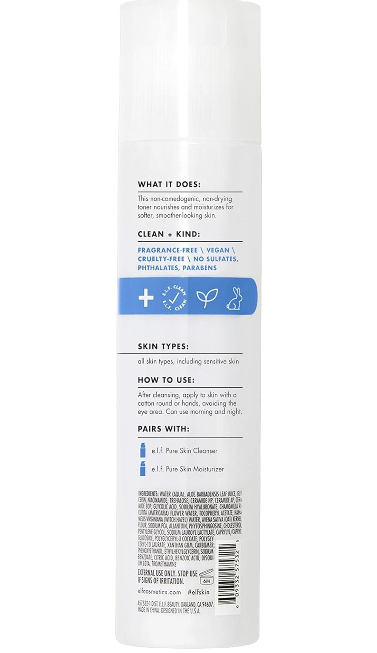 e.l.f. Skin Pure Skin Toner, Gentle, Soothing & Exfoliating Daily Toner for A Smoother-Looking Complexion, Made with Oat Milk, Aloe Juice & Niacinamide