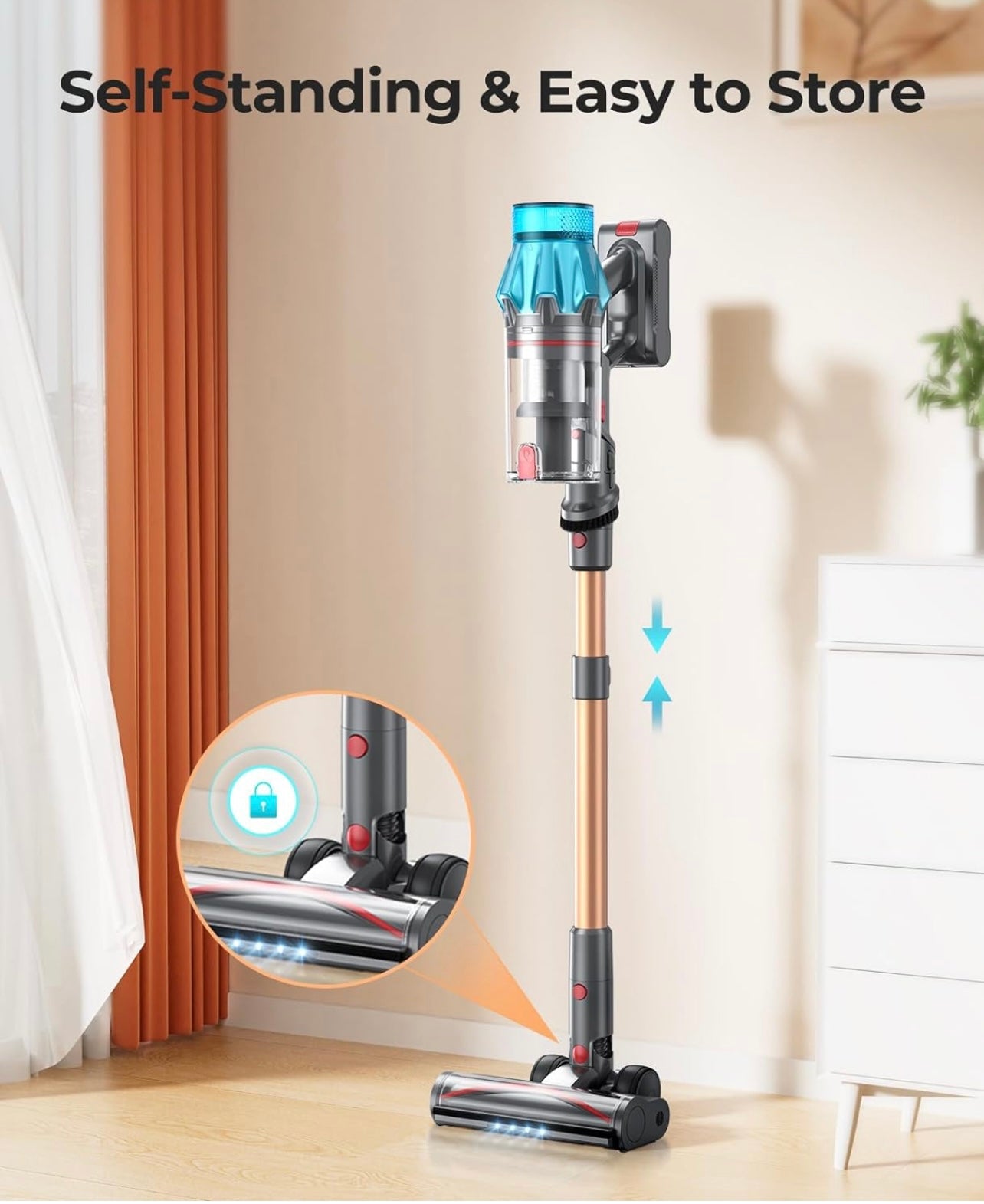 Laresar Cordless Vacuum Cleaner UItra7,45KPa/550W Stick Vacuum,Max 60Mins with Touchscreen,Wall-Mounted Charging,Self-Standing Upright Vacuum,for Pet Hair/Hardfloor/Carpet