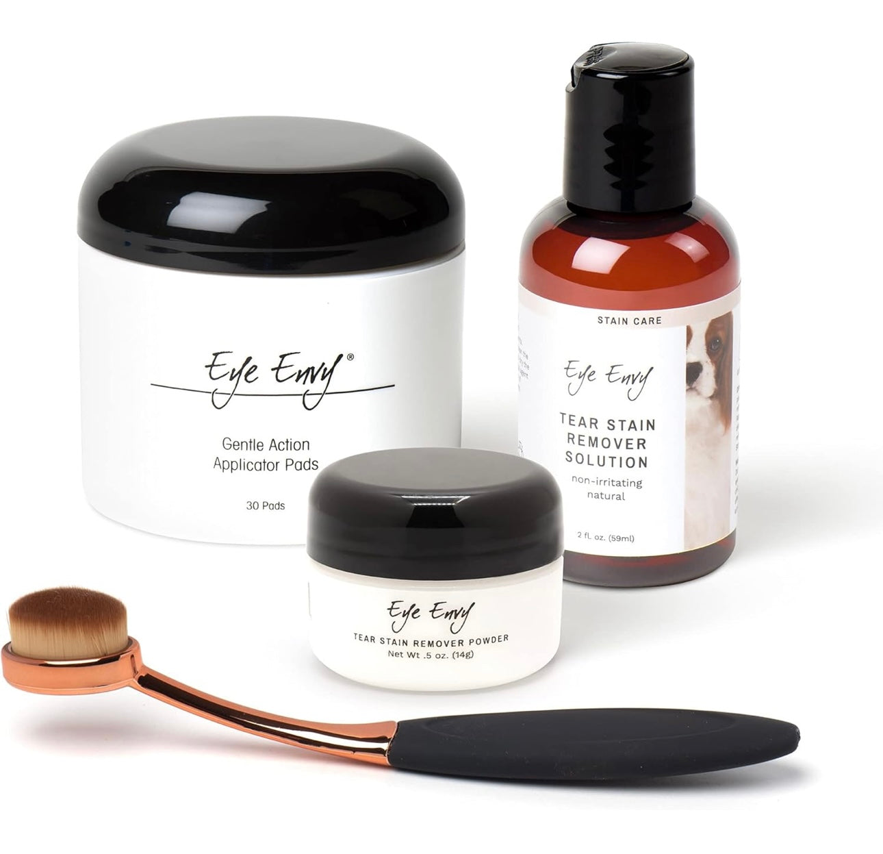 Eye Envy Dog Tear Stain Remover Starter Kit with ProPowder Brush | Stain Solution, Applicator Pads, Stain Powder and Large Applicator Brush | Lasts 30-45 Days