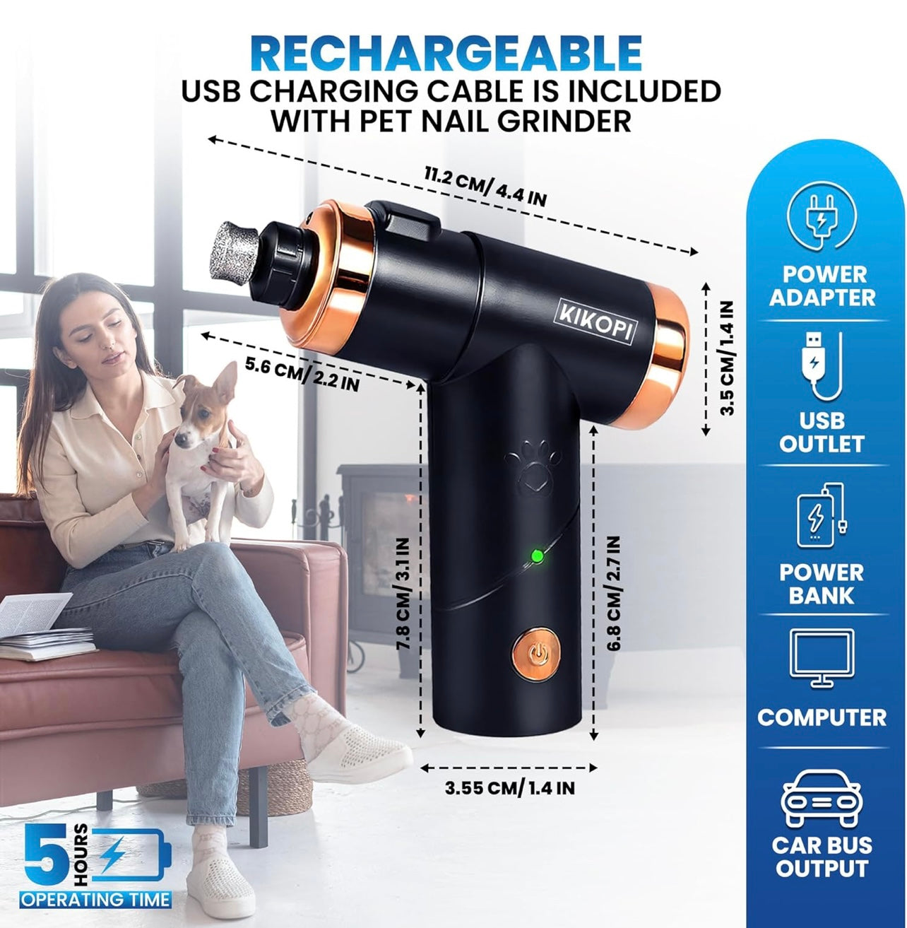 Dog Nail Grinder with LED Light, Extremely Quiet Electric Pet Nail Trimmer, 2-Speed, Rechargeable Lithium Ion Battery, Small Medium Large Dogs & Cats Nail & Claw Grooming Nail Filer