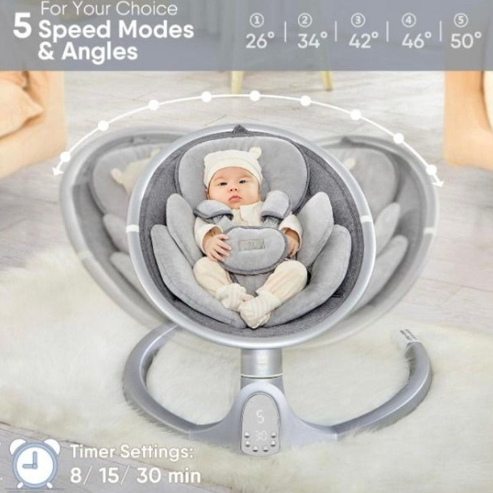 BabyBond Baby Swings for Infants, Bluetooth Infant Swing with 10 Preset Lullabies, 5 Point Harness Belt, 5 Speeds and Remote Control - Portable Baby Swing for Indoor and Outdoor, Aluminum