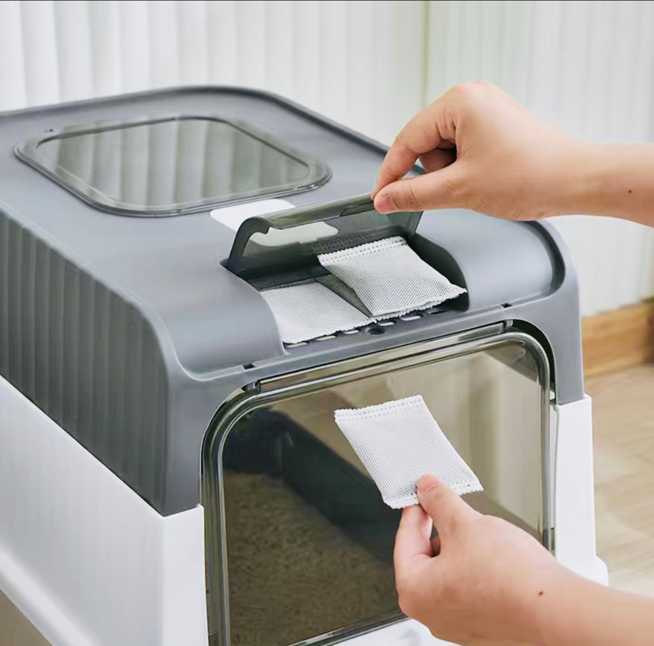Cat litter drawer with foldable cover and plastic scoop