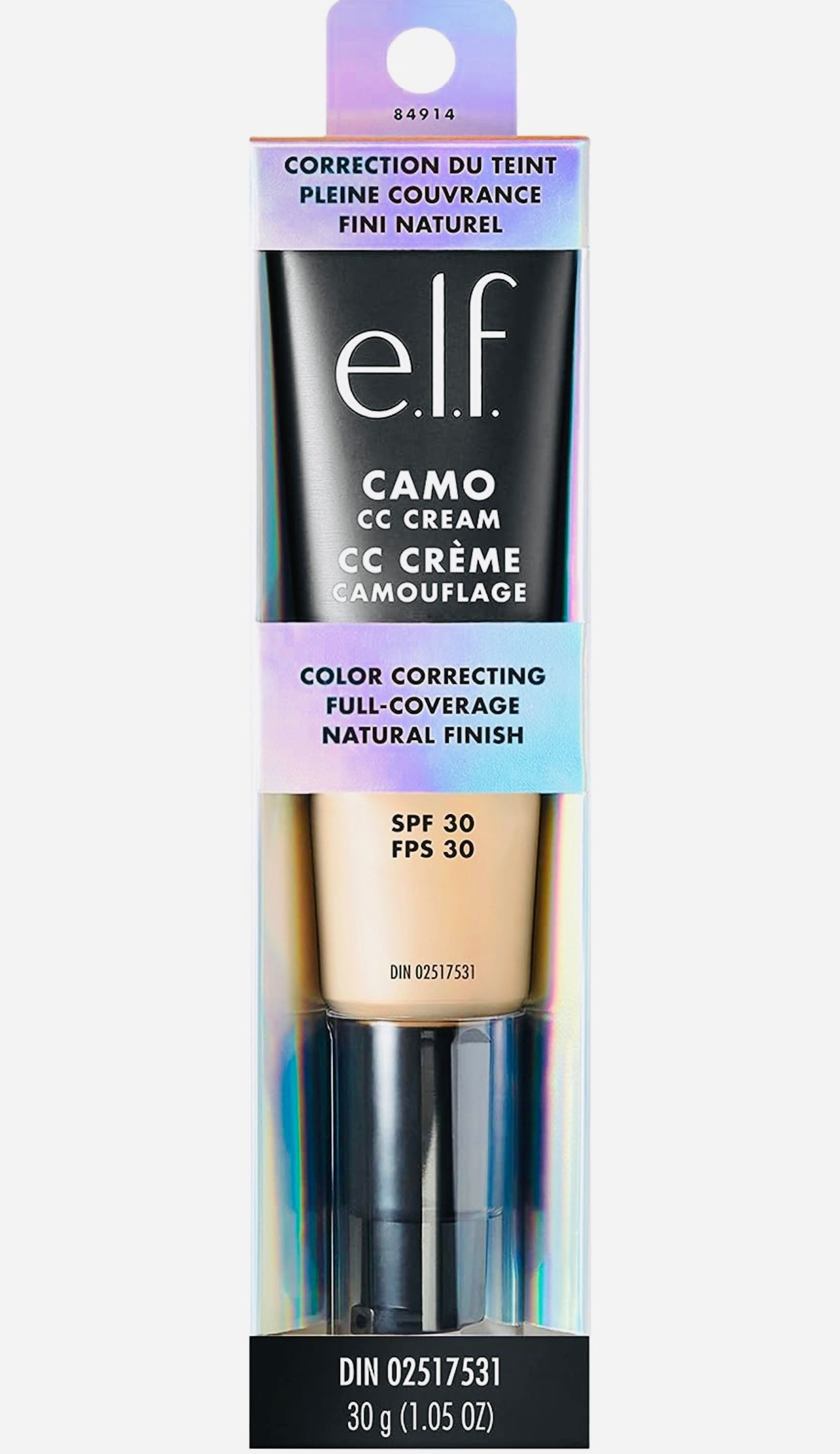 e.l.f. Camo CC Cream, Color Correcting Medium-To-Full Coverage Foundation with SPF 30, Light 240 W, 1.05 Oz (30g)