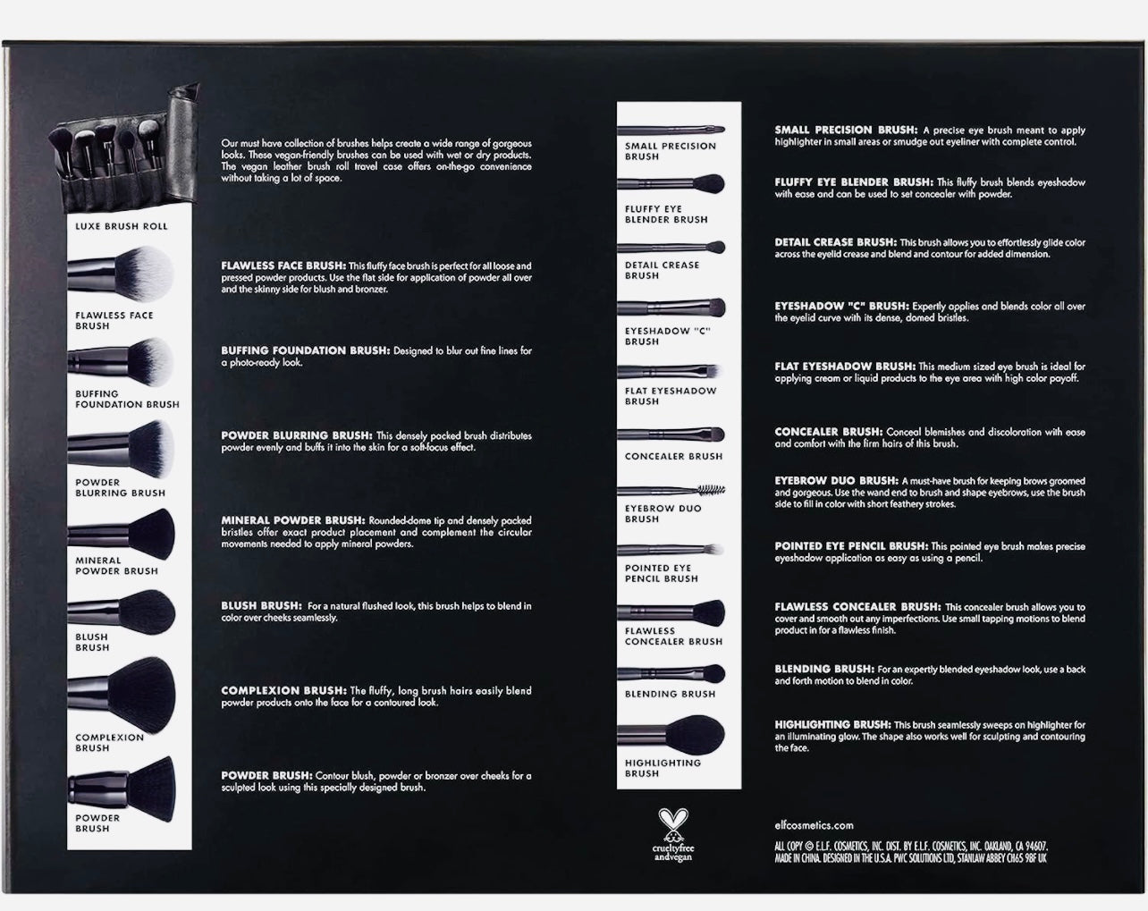 e.l.f. 19 Piece Brush Set for Precision Application, Synthetic