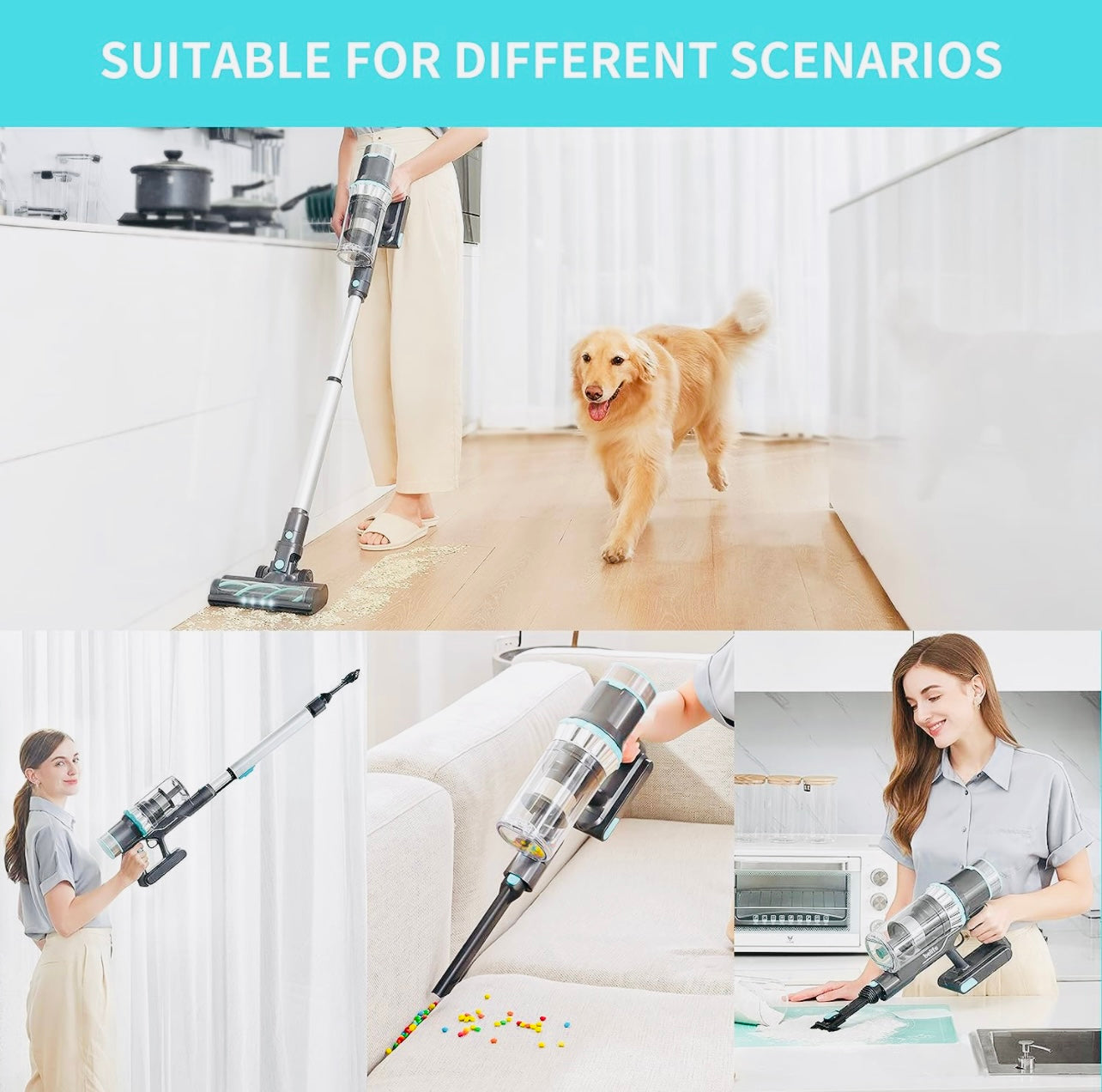 Belife Cordless Vacuum Cleaner, Stick Vacuum with 25Kpa Powerful Suction, 380W Brushless Motor, Up to 40mins Runtime, LED Display, 6 in 1 Lightweight Vacuum for Hard Floor Carpet Car Pet Hair