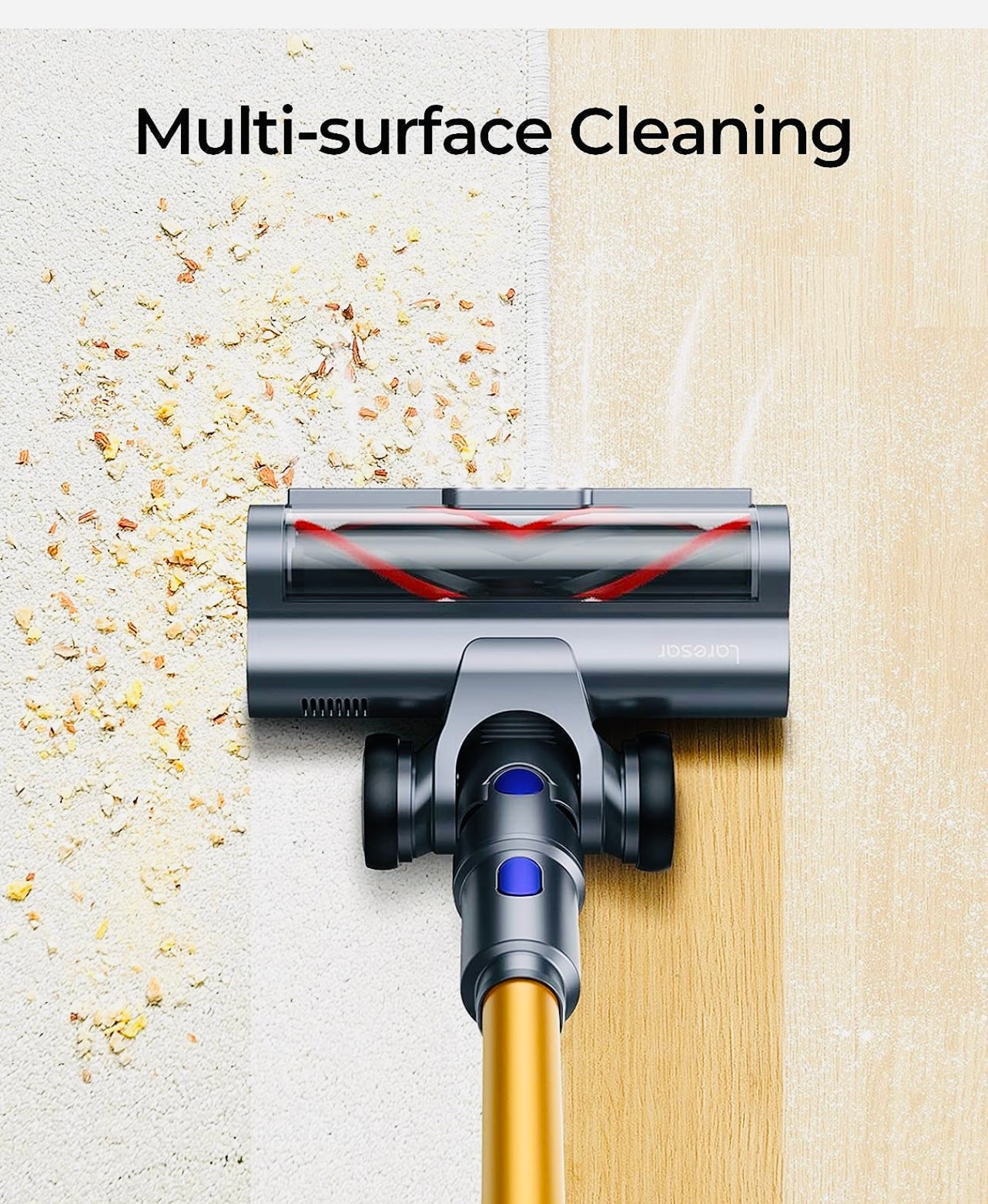 Laresar Cordless Vacuum Cleaner, 33000Pa Stick Vacuum,50Mins Detachable Battery with LCD Touchscreen 3-Speed Adjustment, 400W Lightweight Handheld Vacuum,Hard Floor/Carpet/Pet Hair/Sofa Elite3