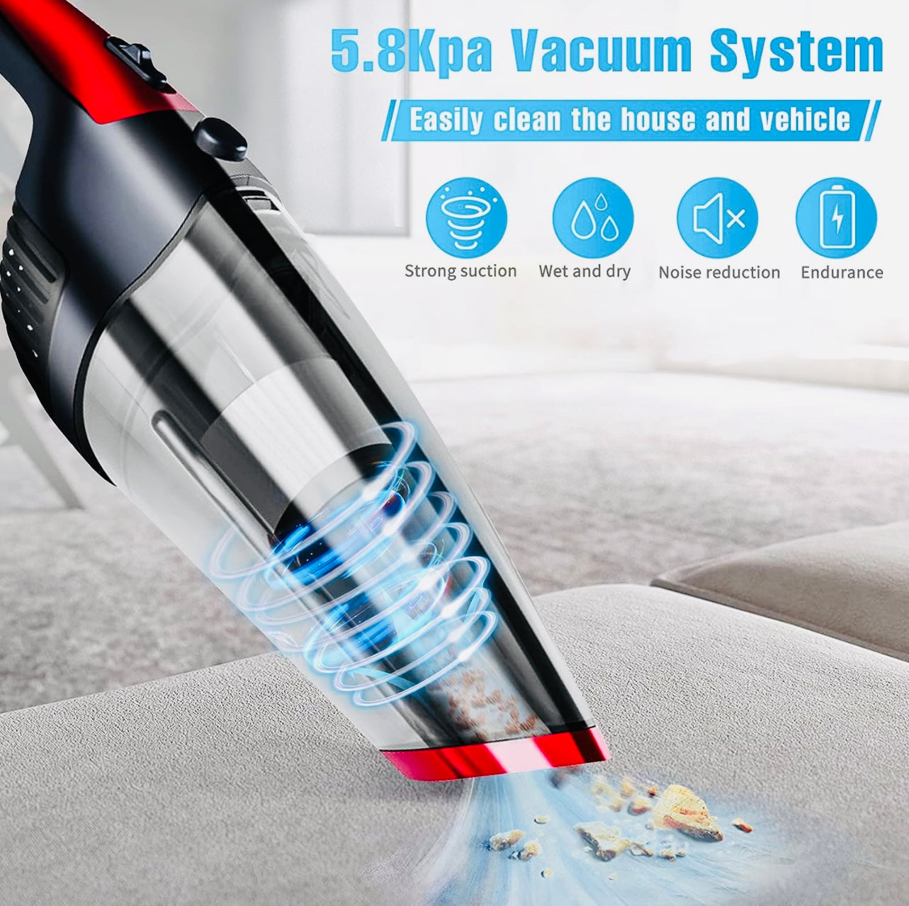 Fityou Handheld Vacuum Cordless, Upgraded 5800PA Super Suction Power Car Vacuum for Wet & Dry Clean, Portable Vacuum Cleaner 2200mAh Lithium Battery, 12V Vac for Home and Car Cleaning