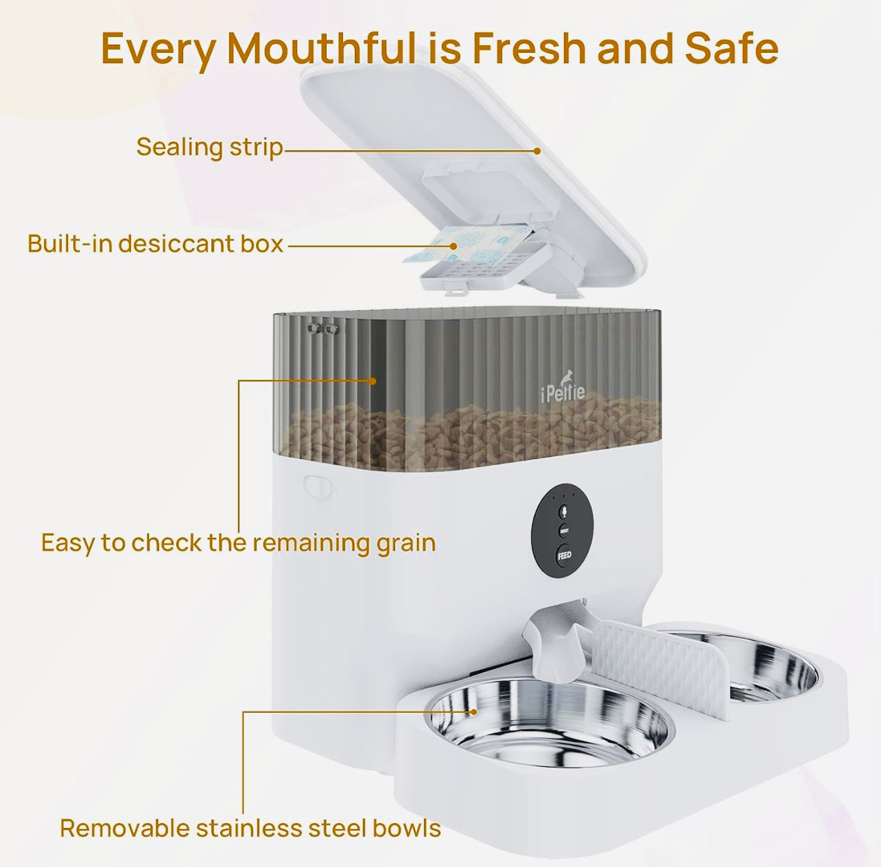 iPettie Automatic WiFi Pet Feeder for 2 Pets, 5L/21 Cup Capacity, 1-10 Meals Per Day, Adjustable Bowl Height, Smart Dog Cat Feeder with 2 Stainless Steel Bowls, Voice Recording, 2.4G WiFi App Control