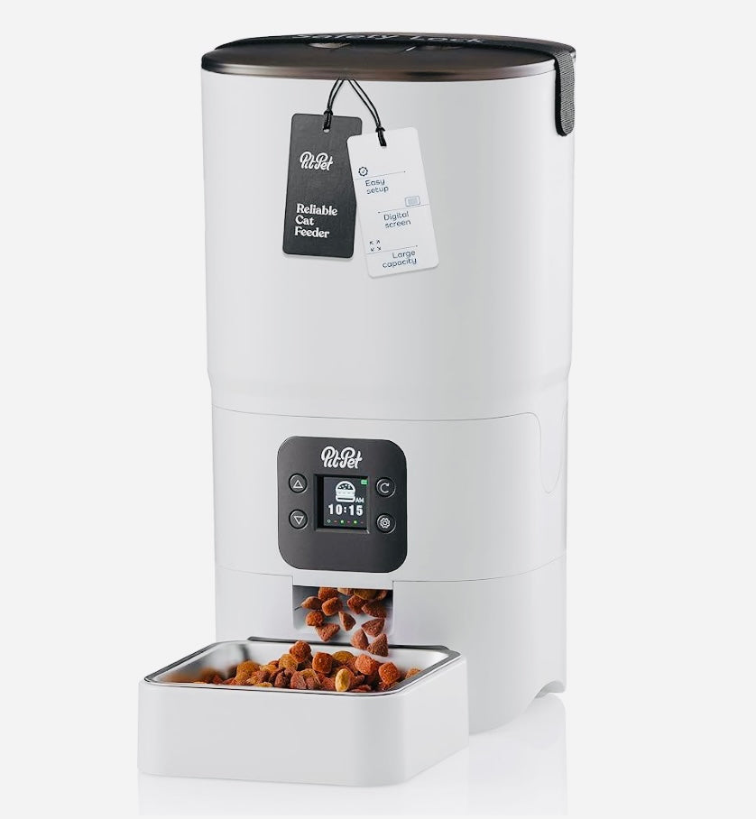 Smart Automatic Cat Feeder - 6-L Reliable Automatic Cat Food Dispenser with Display LCD Screen for Easy Set Up -Portion Control Automatic Dog Feeder - Desiccant Bag Keeps Dry Food Fresh-Voice Recorder