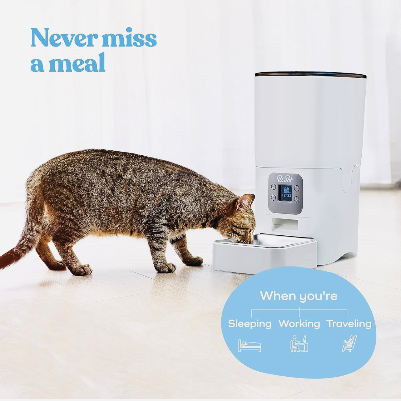 Smart Automatic Cat Feeder - 6-L Reliable Automatic Cat Food Dispenser with Display LCD Screen for Easy Set Up -Portion Control Automatic Dog Feeder - Desiccant Bag Keeps Dry Food Fresh-Voice Recorder