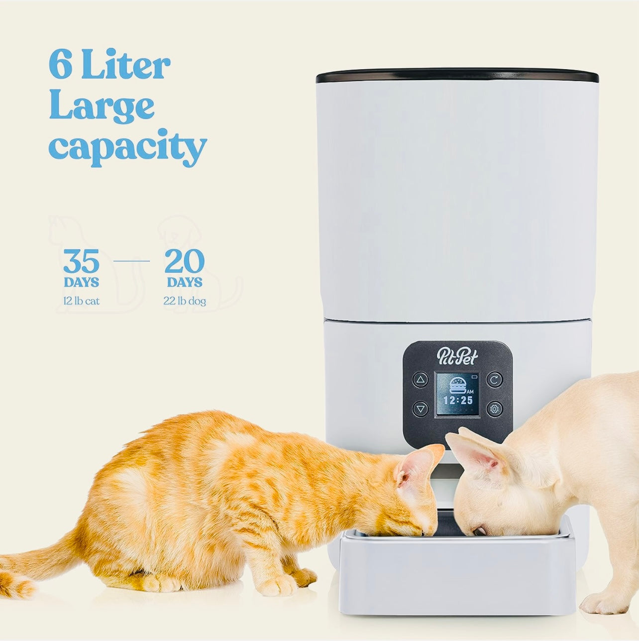 Smart Automatic Cat Feeder - 6-L Reliable Automatic Cat Food Dispenser with Display LCD Screen for Easy Set Up -Portion Control Automatic Dog Feeder - Desiccant Bag Keeps Dry Food Fresh-Voice Recorder