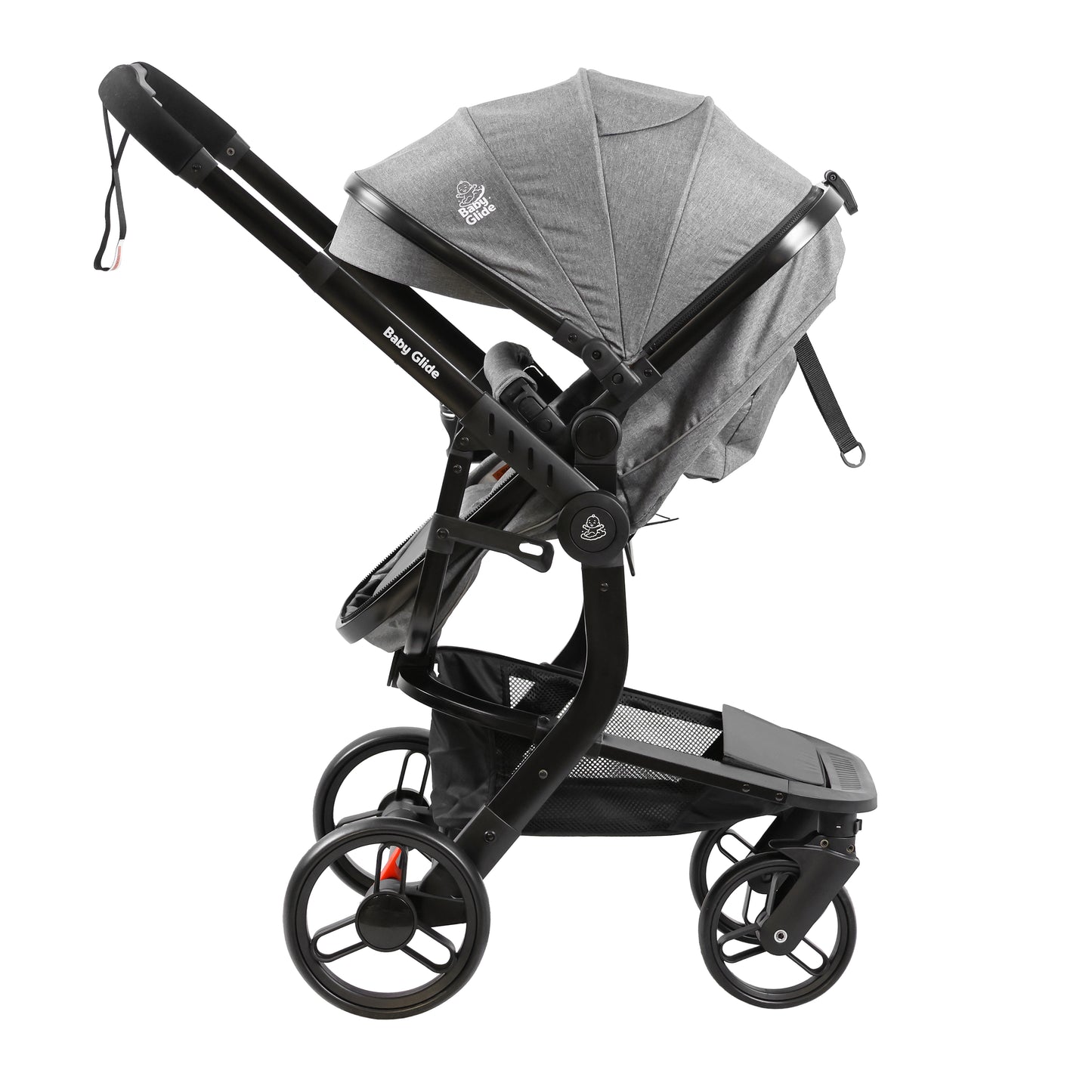 Baby Glide Luxury Reversible Baby Stroller – High Landscape Pram with Adjustable Push Handle, One-Hand Fold, Large Storage Basket, 5-Point Safety Harness, Extendable Canopy, Cup Holder & Australian Standard Tested