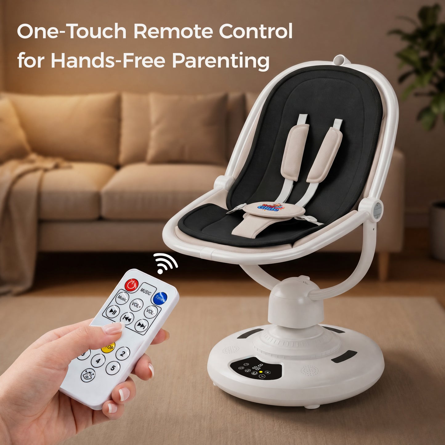 Baby Glide Electric Baby Swing โ Smart Bluetooth Baby Rocker with Remote Control & 5 Swing Speeds,BLACK