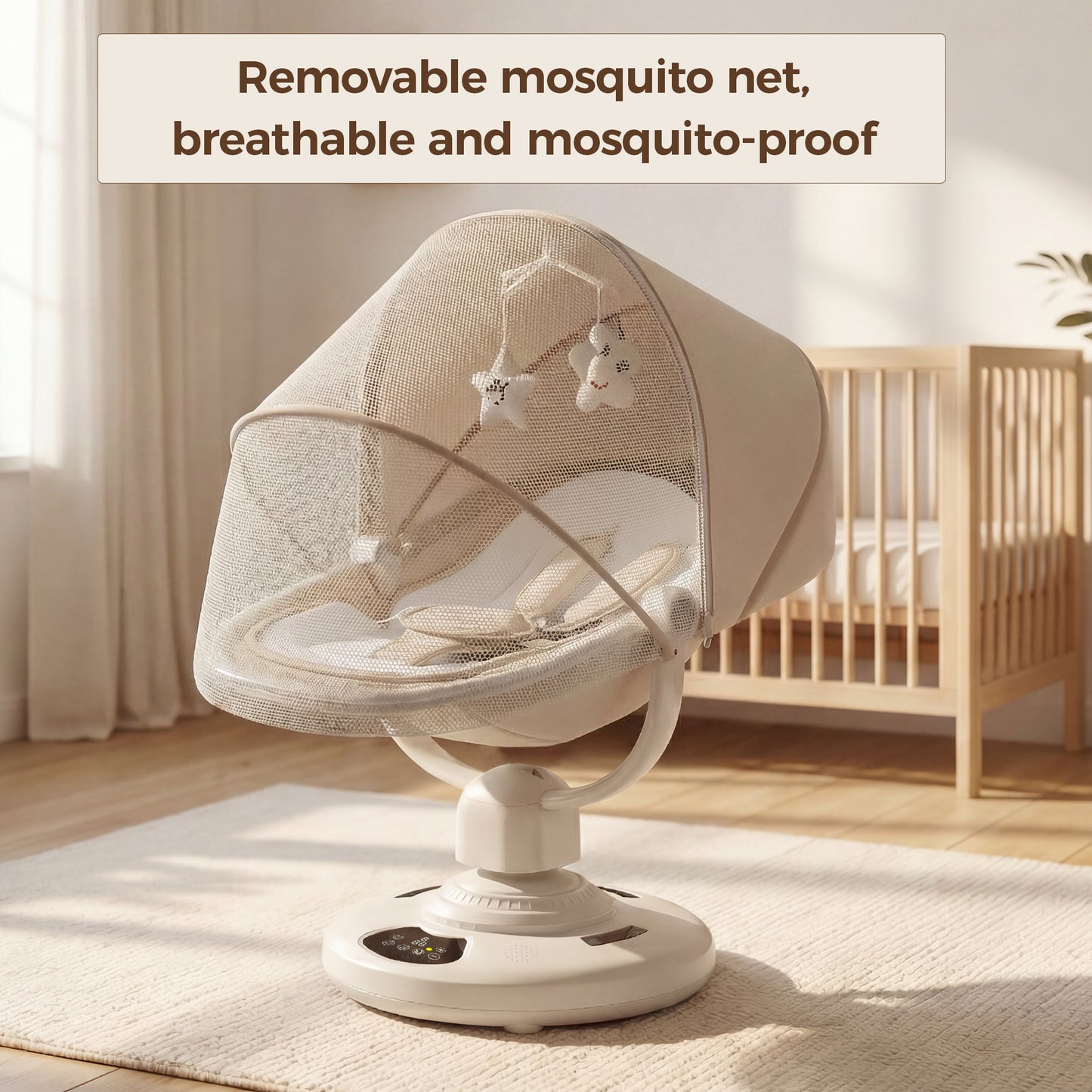 Baby Glide Electric Baby Swing โ Smart Bluetooth Baby Rocker with Remote Control & 5 Swing Speeds,BEIGE