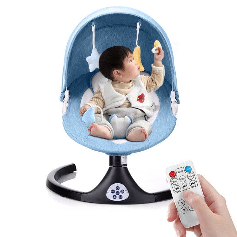 Baby Swing for Infants, 5 Speed Electric Bluetooth Baby Rocker for Newborn, 3 Timer Settings & 10 Pre-Set Lullabies, Portable Baby Rocker with Tray and Remote Control for 5-26 lbs, 0-12 Months,Blue